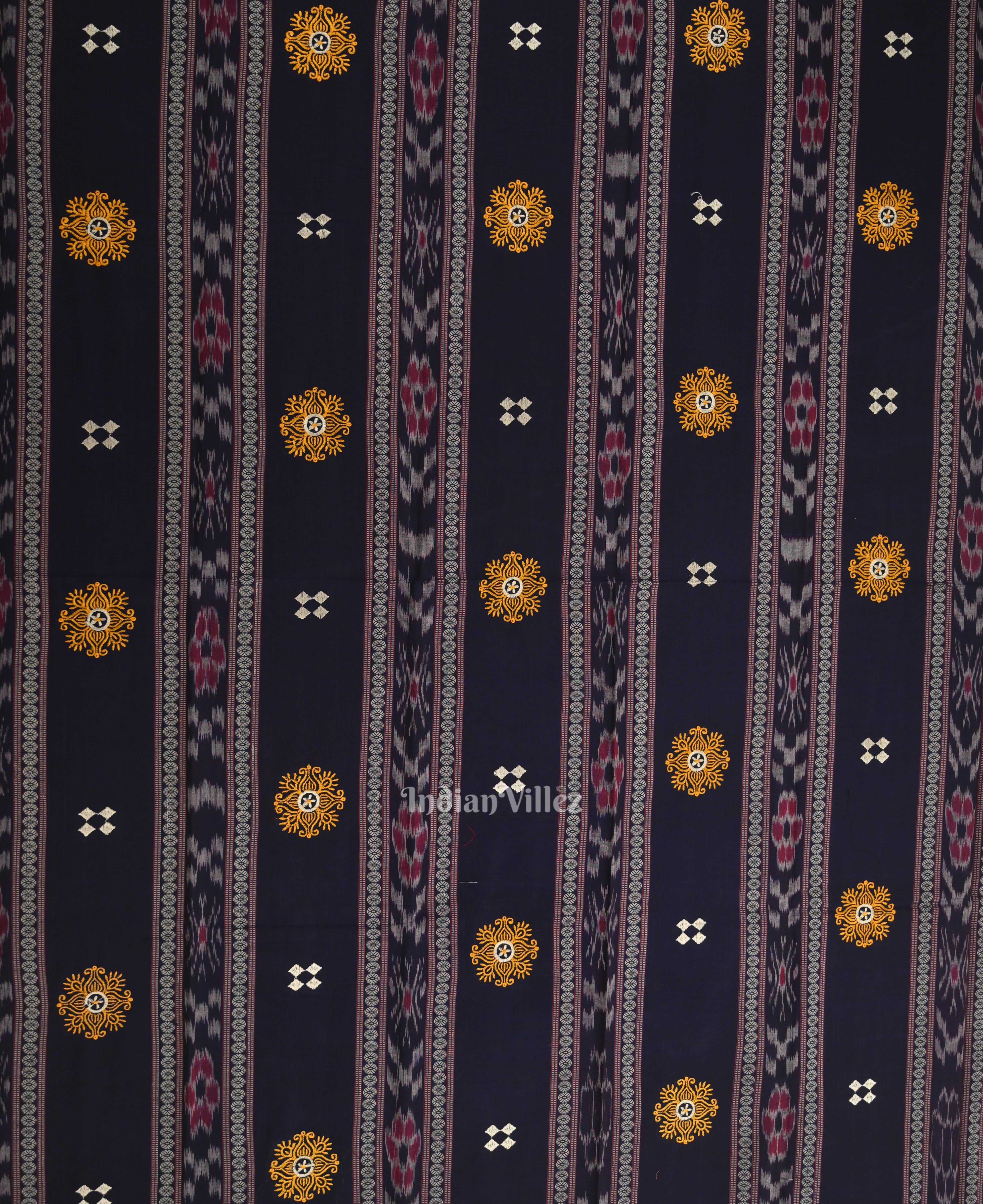 IndianVillèz Navy Blue Yellow Flower Buti Odisha Ikat Sambalpuri Dress Material & Dupatta - view 2