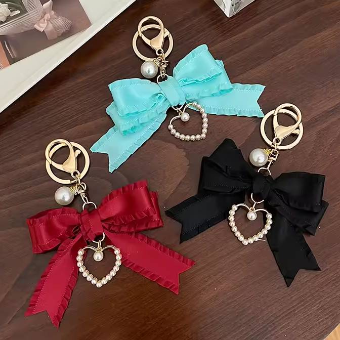 Peeperly Classy Pleated Ribbon Heart Keychain - view 4