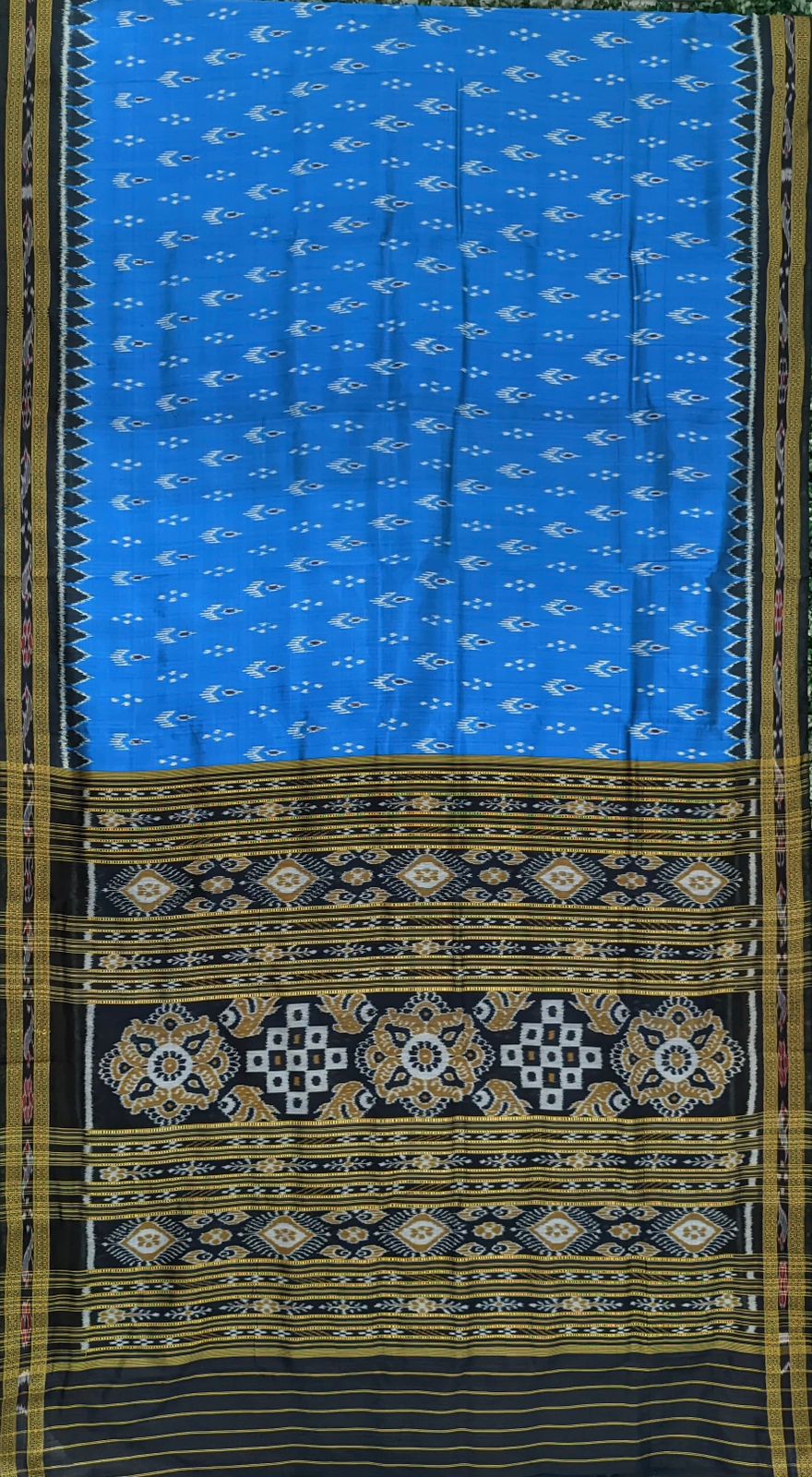 IndianVillèz Sky Blue Mayura Chandrika Odisha Handloom Khandua Silk Saree