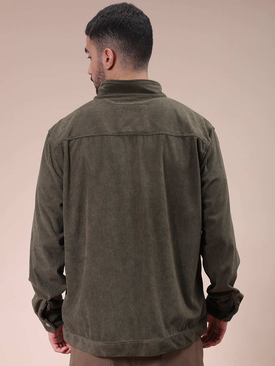 The Indian Garage Co Men's Olive Relaxed Fit Knitted Corduroy Utility Jacket - view 5