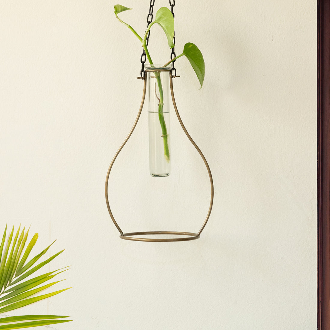 EXCLUSIVELANE 'Modern Glass Garden' Test Tube Hanging Planter/Vase (10 Inch, Golden)