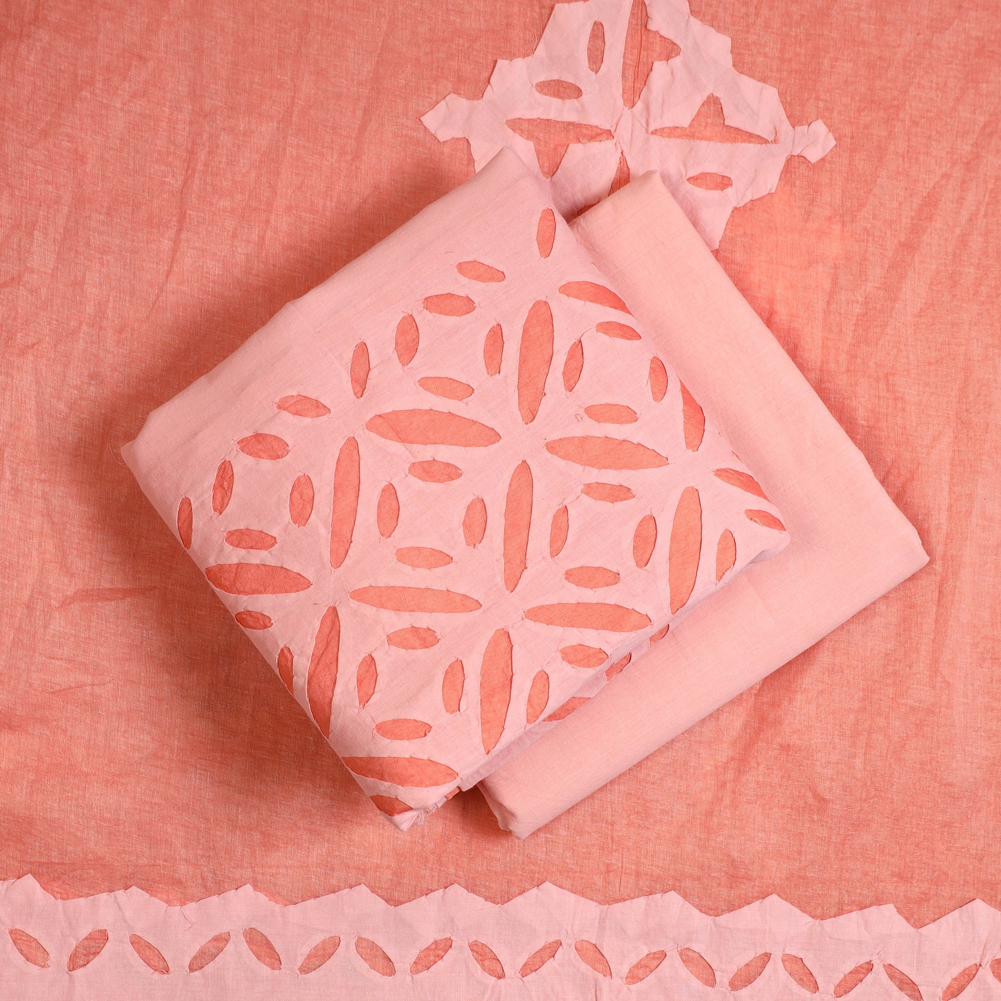 SHADES OF MARUDHARA Peach - 3pc Cut Work Cotton Barmer Applique Dress Material 05 - view 2