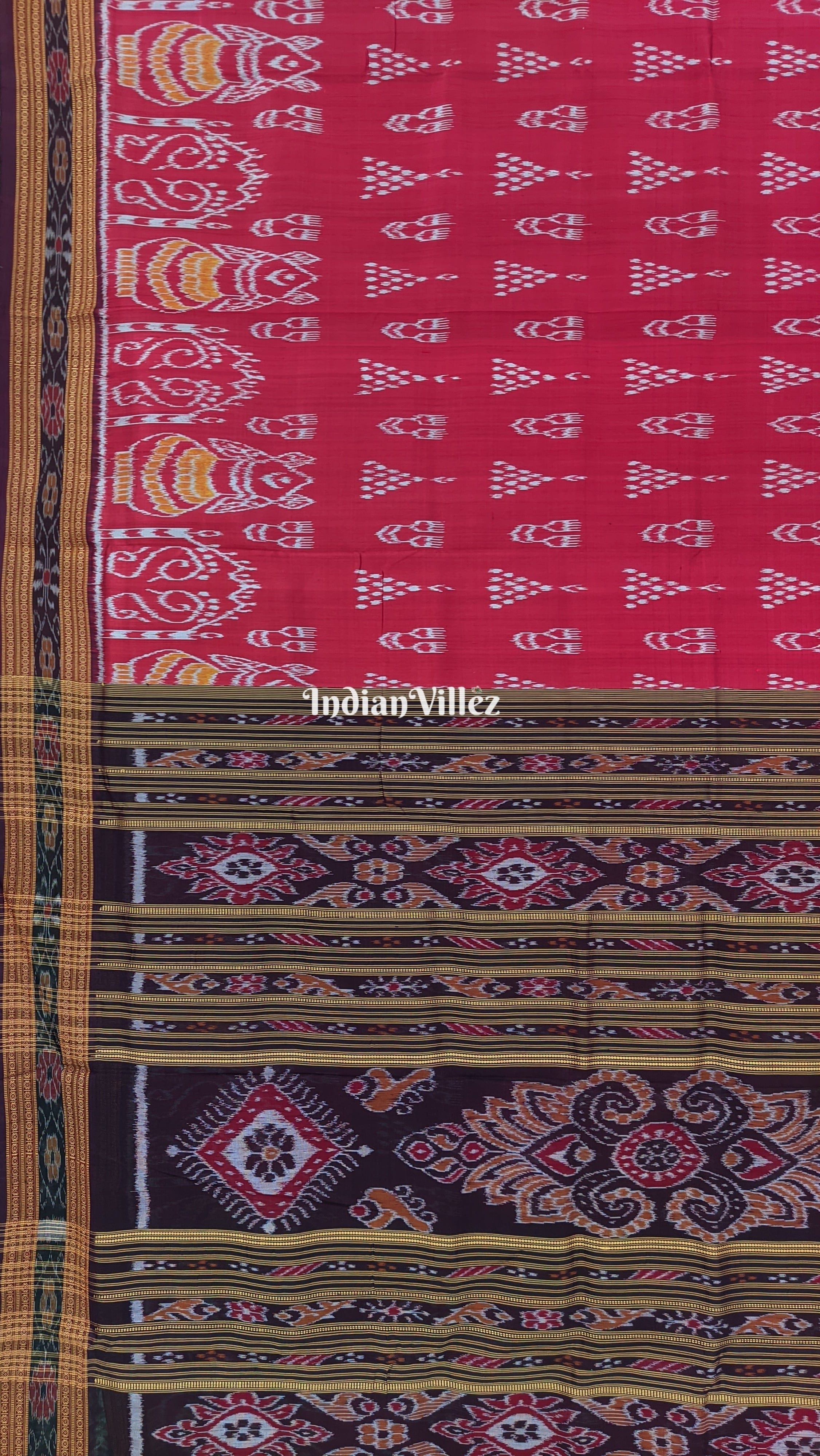 IndianVillèz Maroon Jhoti Odisha Handloom Khandua Silk Saree - view 3