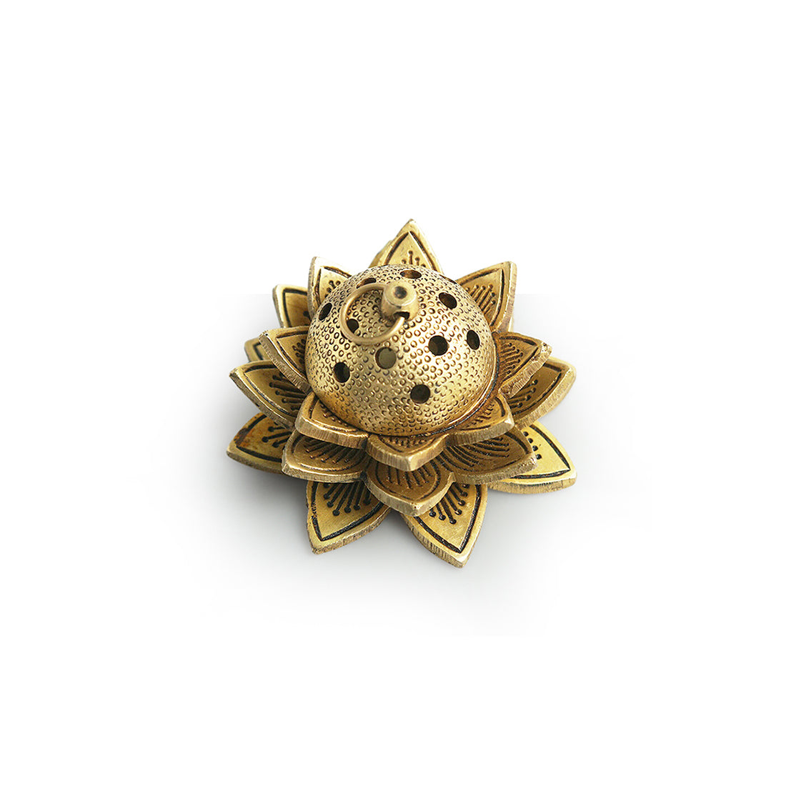 EXCLUSIVELANE 'Lotus' Dhoop Dani Handcarved Brass Incense Burner (Hand-Etched, 2.3 Inches, 0.58 Kg) - view 2