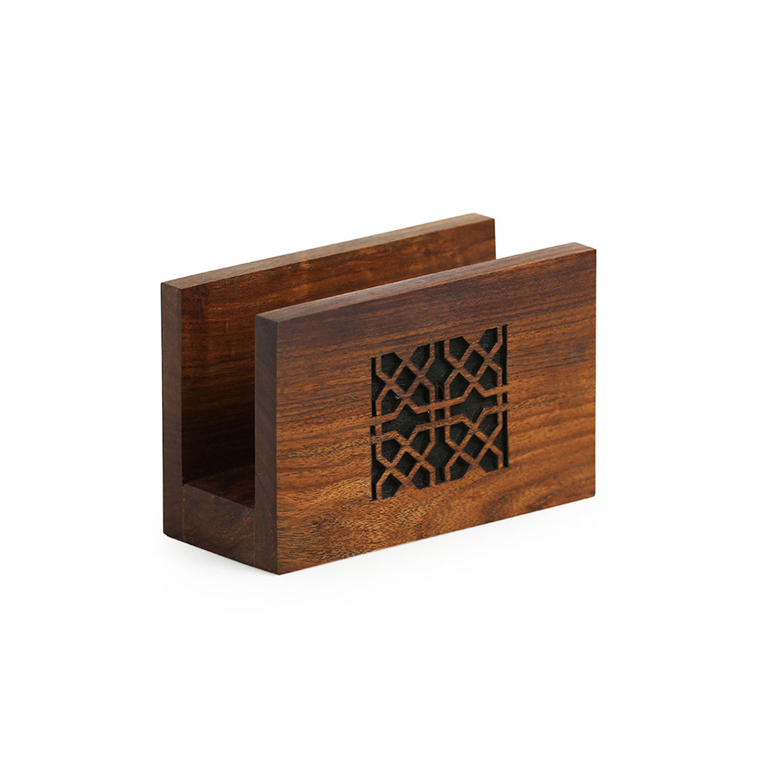 EXCLUSIVELANE Brown - 'The Napkin Jaali' Hand Carved Napkin Holder In Sheesham Wood - view 2