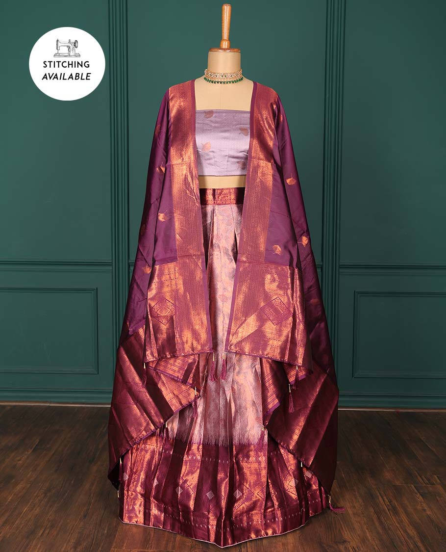 Pothys Pink jacquard art-silk half-saree, zari design blouse, contrast traditional design border & intricate dupatta - view 2