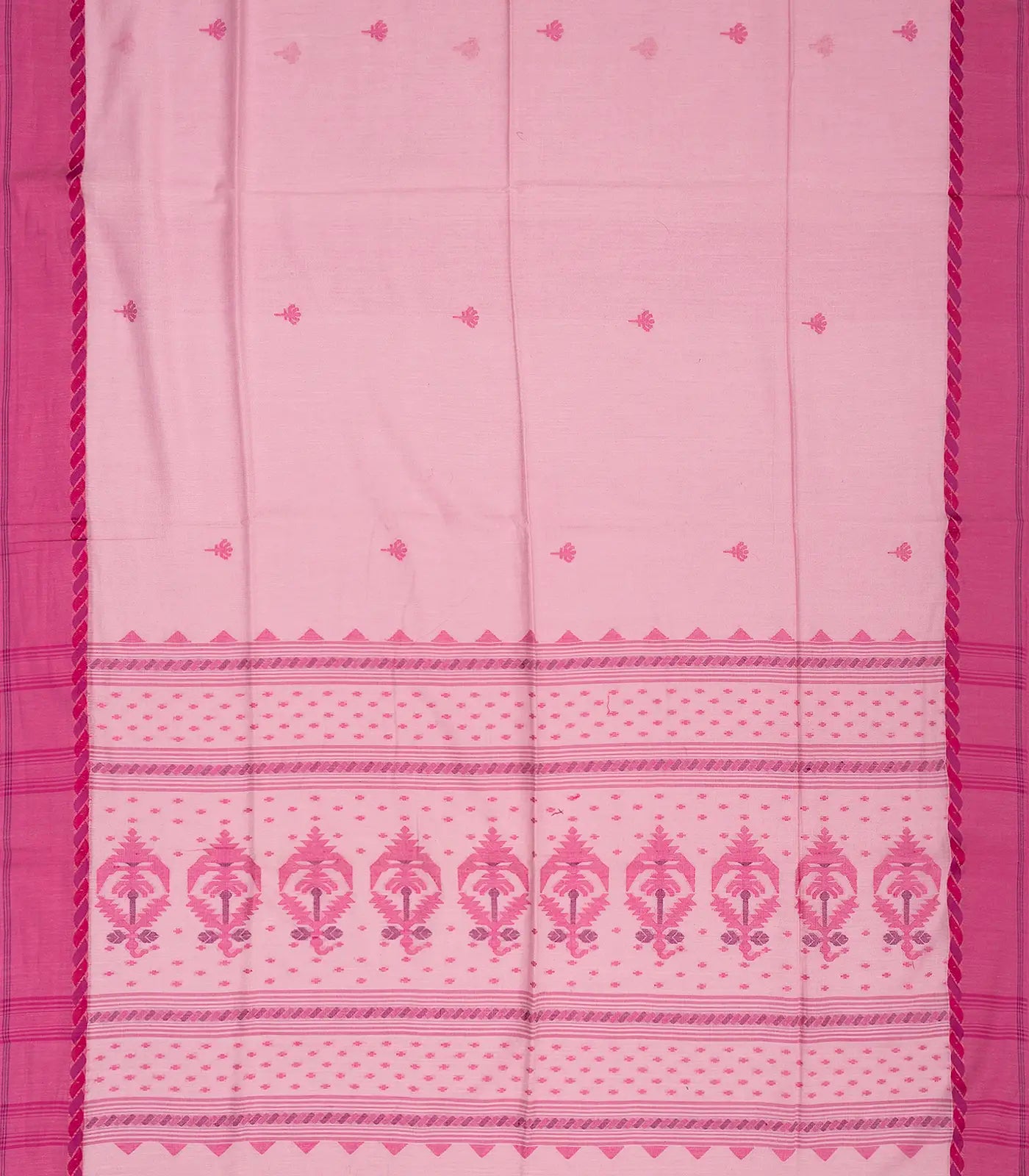 RmKV BubbleGum Pink Handloom Bengal Cotton Saree And Pink Border - view 2