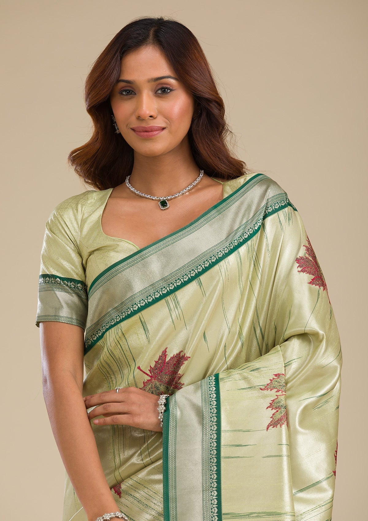 Koskii Beige Printed Soft Silk Saree – Women's - view 6
