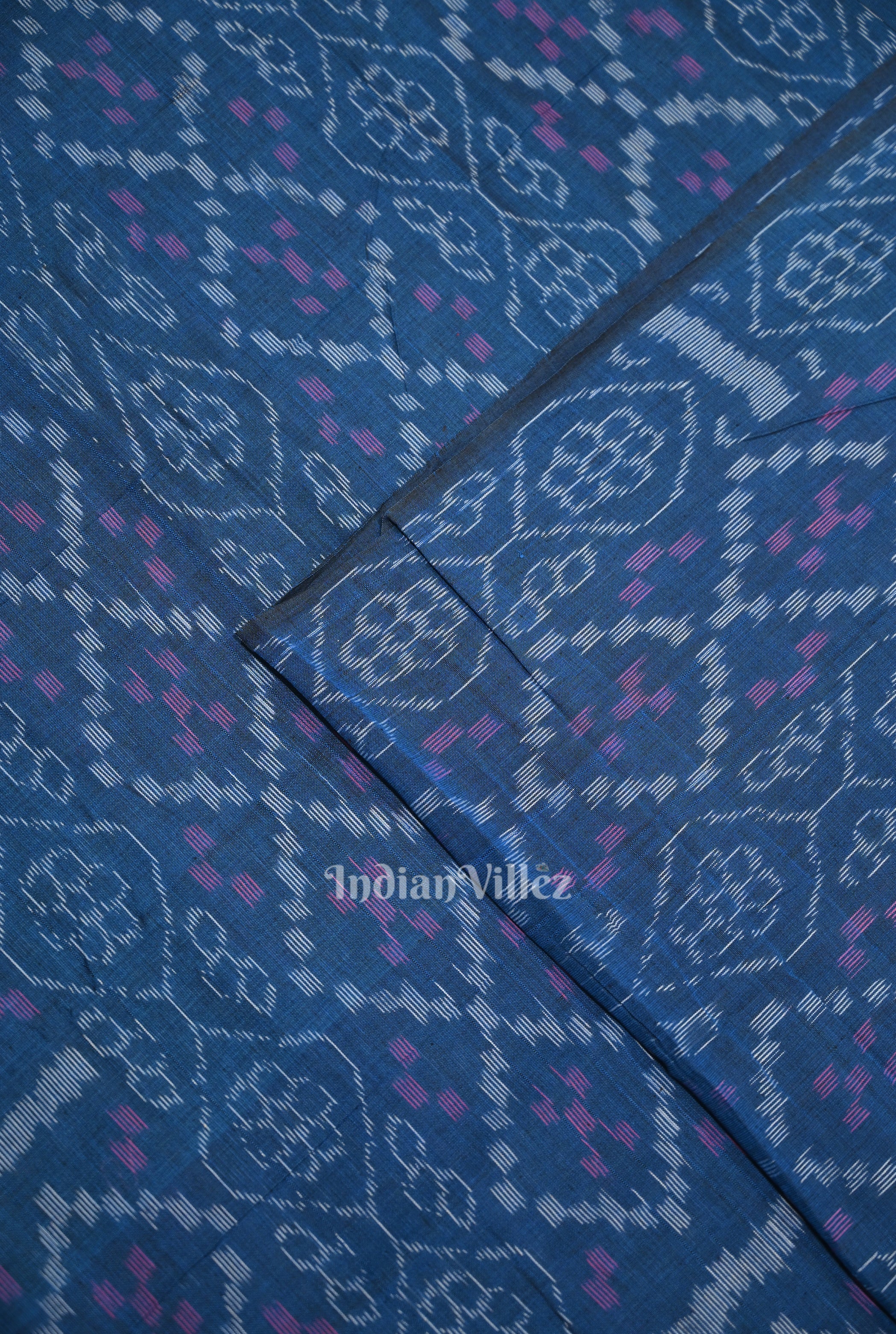 IndianVillèz Persian Blue Flower Pasapali Sambalpuri Odisha Ikat Cotton Fabric - view 2