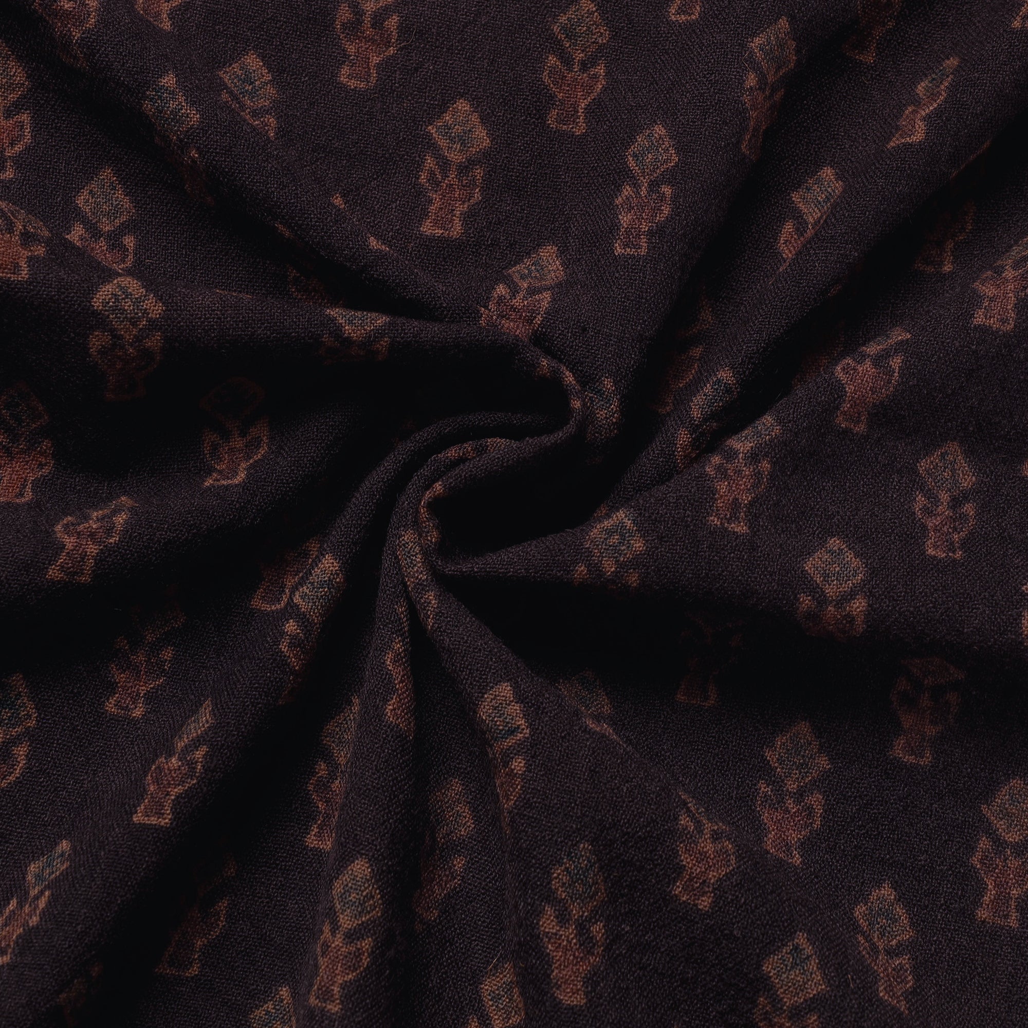 AJRAKH BY JABBAR KHATRI Brown - Pure Wool Handloom Ajrakh Hand Block Printed Fabric - view 3
