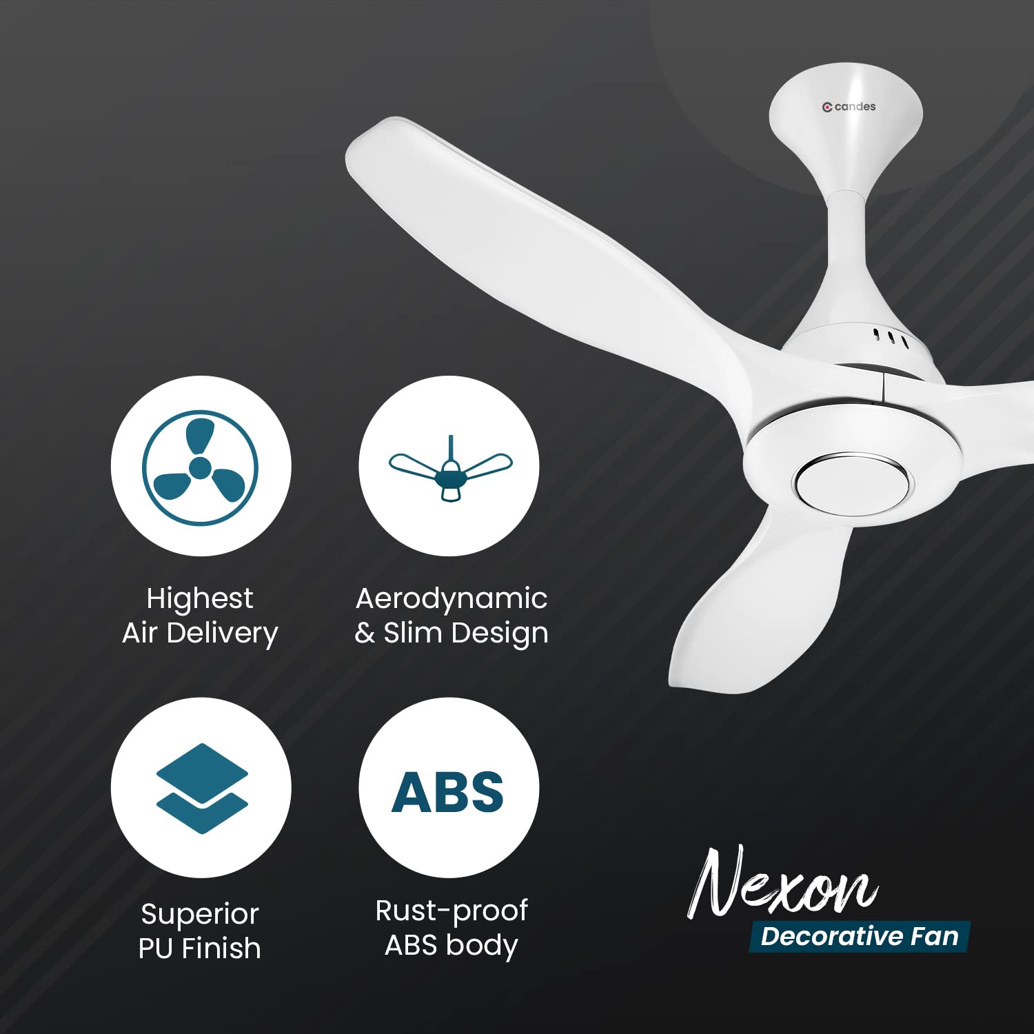 Candes Nexon High Speed 1200 mm / 48 inch Designer Ceiling Fan with 2 Yrs. Warranty (White) - view 2