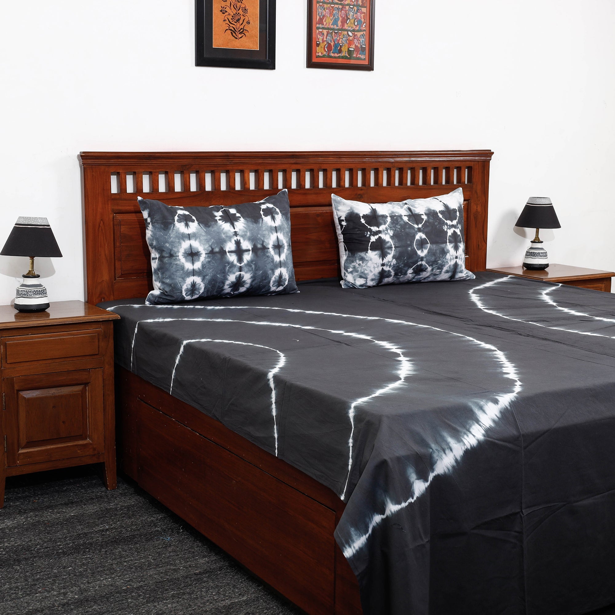 Tie dye cotton – HAVELI CHRONICLES Black - Tie & Dye Cotton Double Shibori Bed Sheet Set