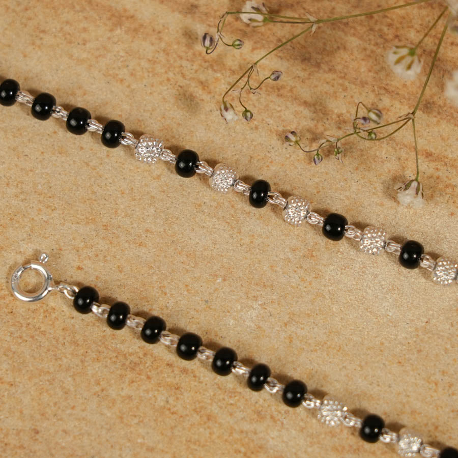Prinjal Jewellers Real Black and Silver Beads Pattern Nazariya for Kids