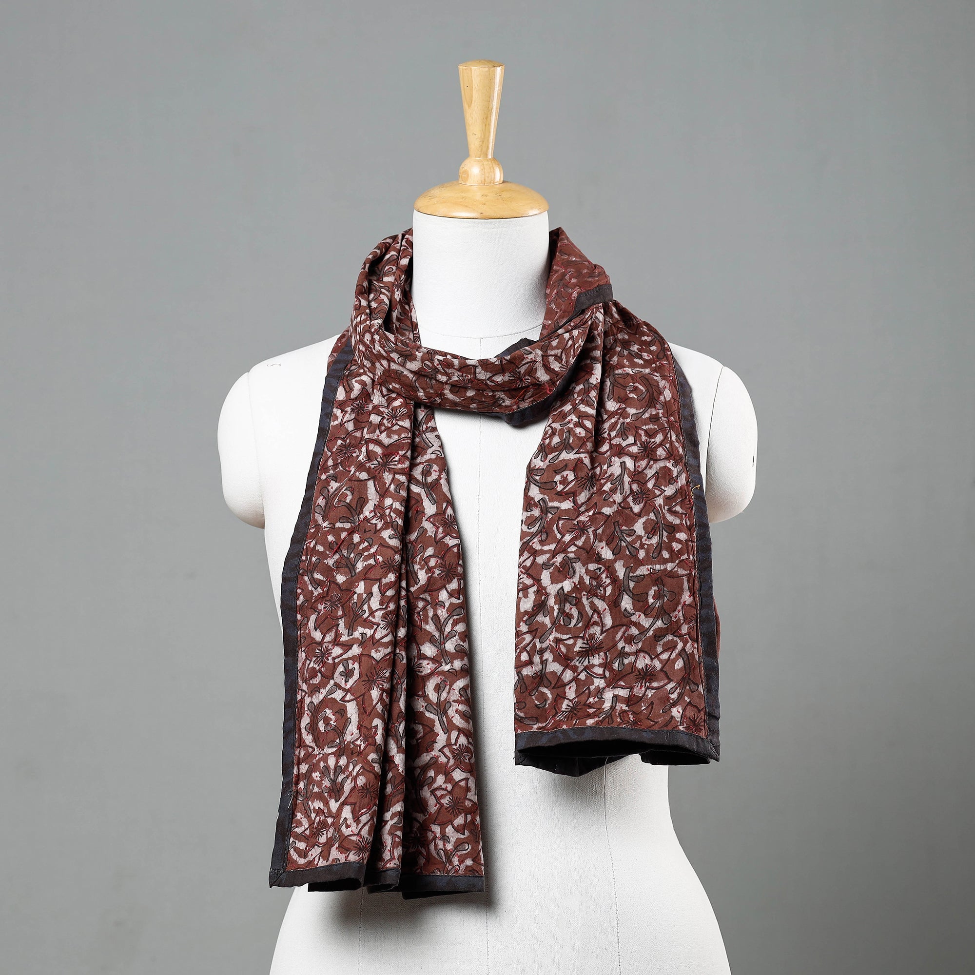 ARTISAN HAND BLOCK PRINTS Brown - Sanganeri Block Printed Tagai Work Cotton Stole