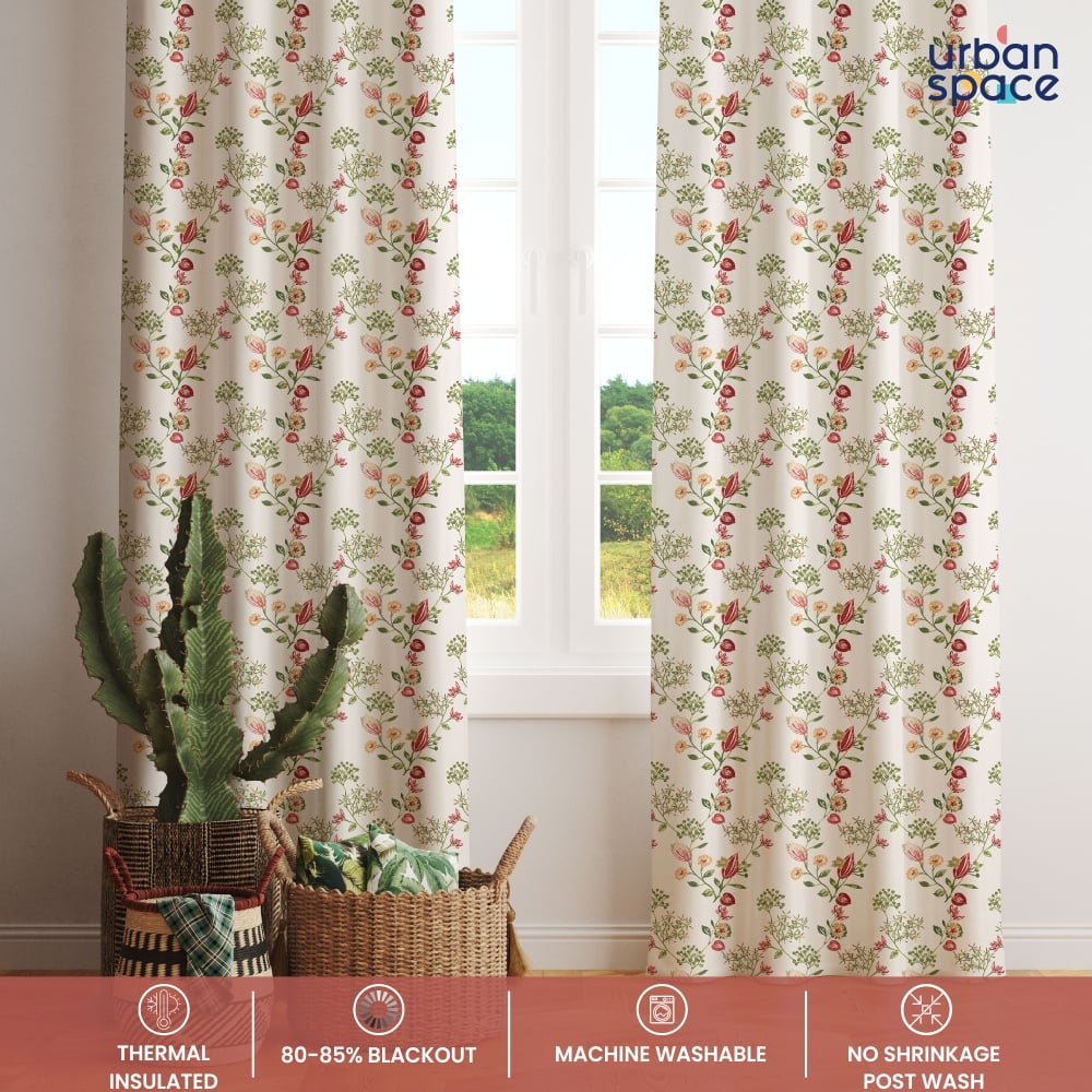 Urban Space -Home Furnishing Store Blackout Curtains, Digital Printed Curtains, Pack of 2 Curtains - Gulmohar - view 3