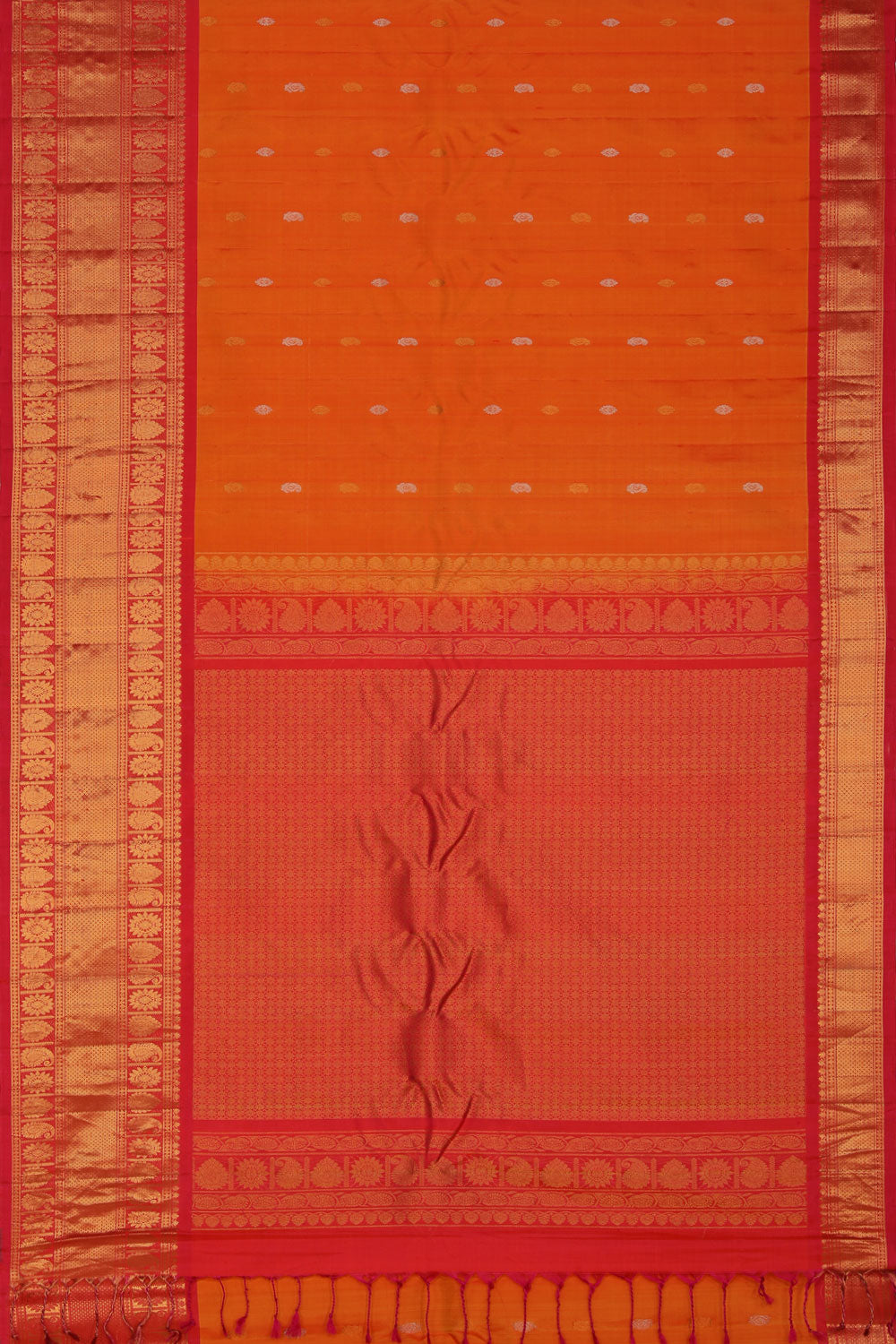 Kalanjali Gadwal Silk Coral-Orange Saree – Women's - view 3