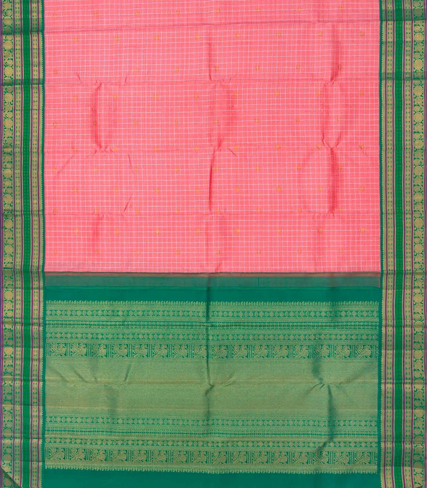 RmKV Baby Pink Handloom Kanchipuram Korvai Silk Saree With Checks-Baby Pink - view 2