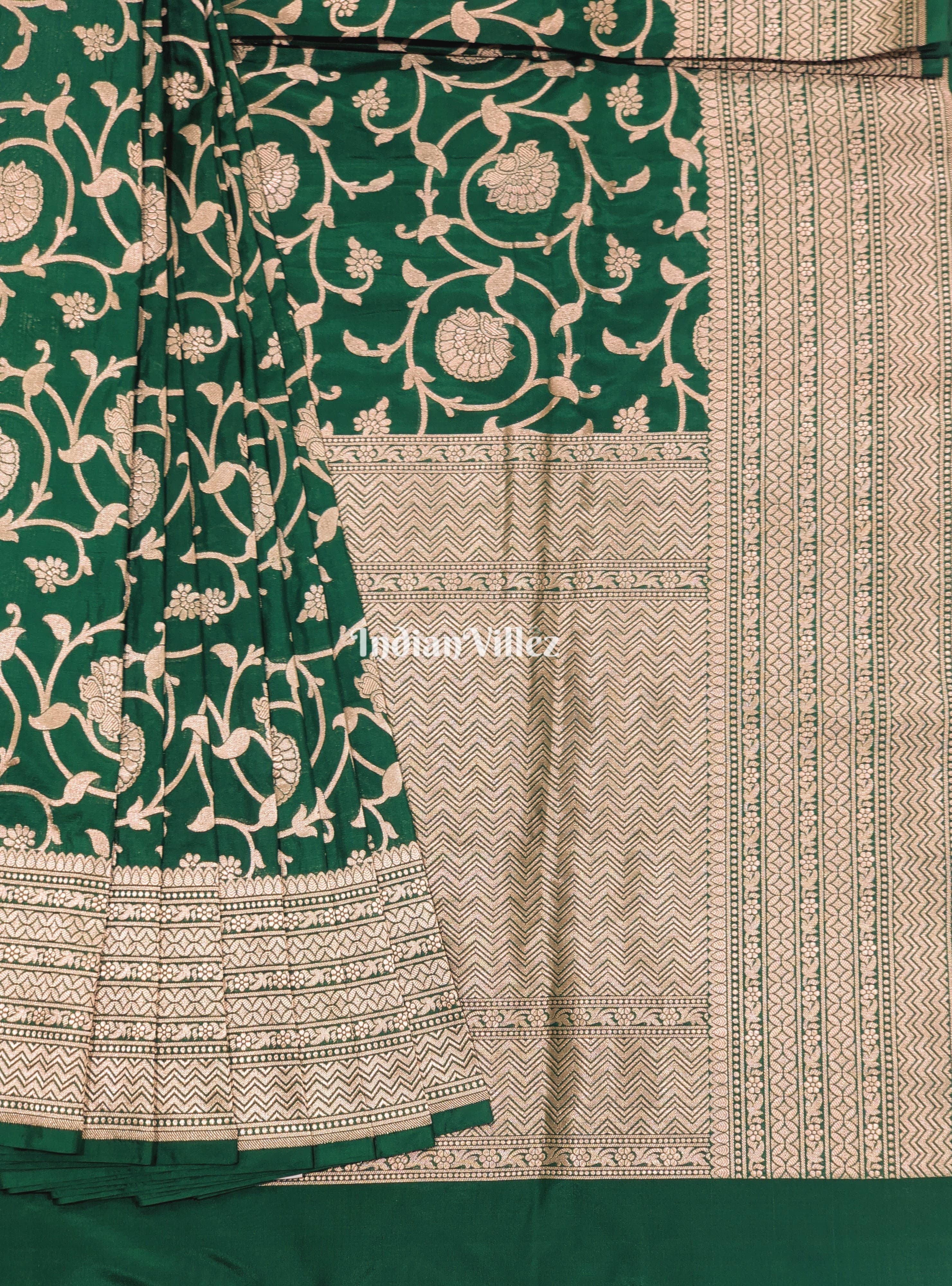 IndianVillèz Teal Green Uppada Katan Silk Banarasi Saree
