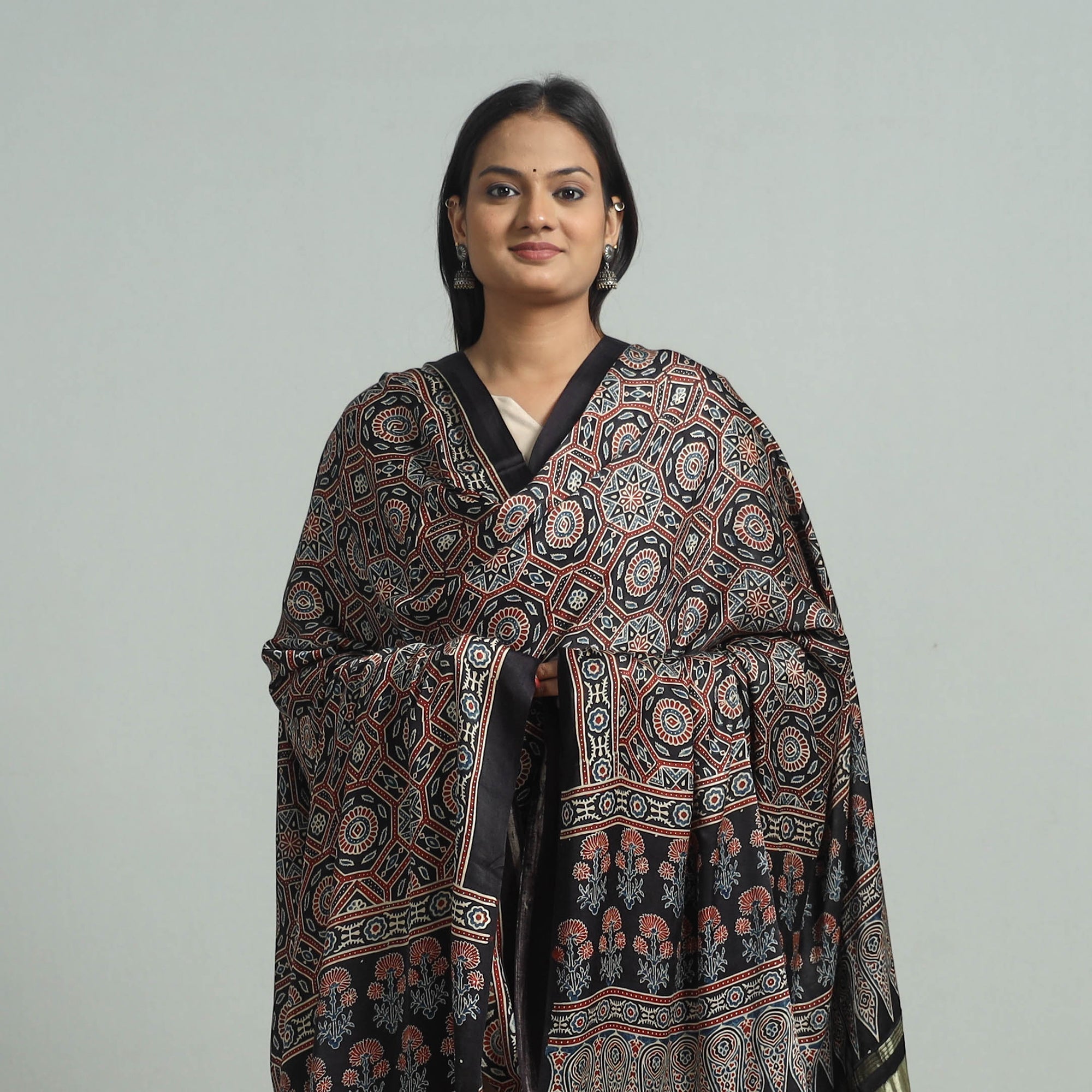 KACHCHH JI CHHAAP Black - Modal Silk Block Print Ajrakh Dupatta 83 - view 3