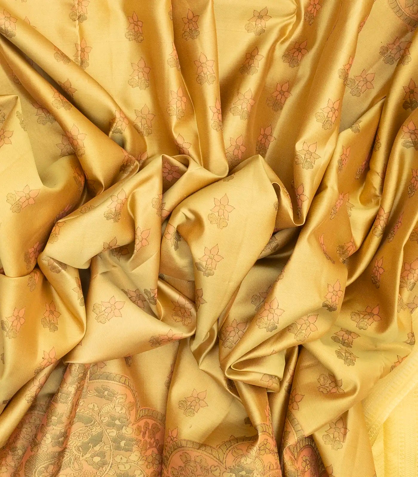 RmKV Gold Handloom Kanchipuram Silk Saree With Floral Motifs - view 3