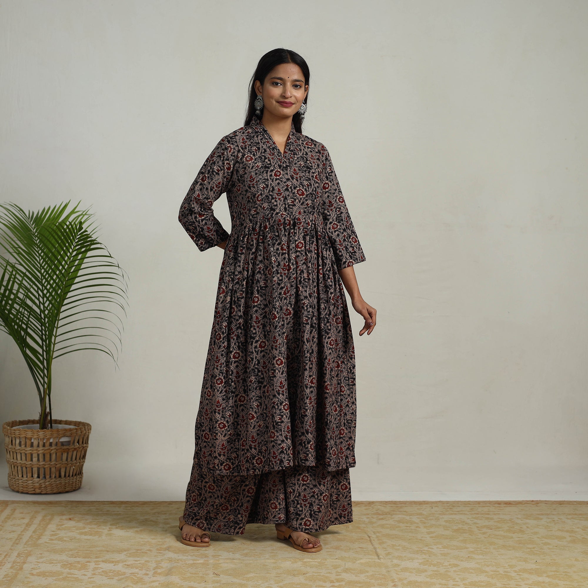 ITOKRI CASUALS Black - Flared Cotton Block Print Kalamkari Kurta Set 06 - view 2