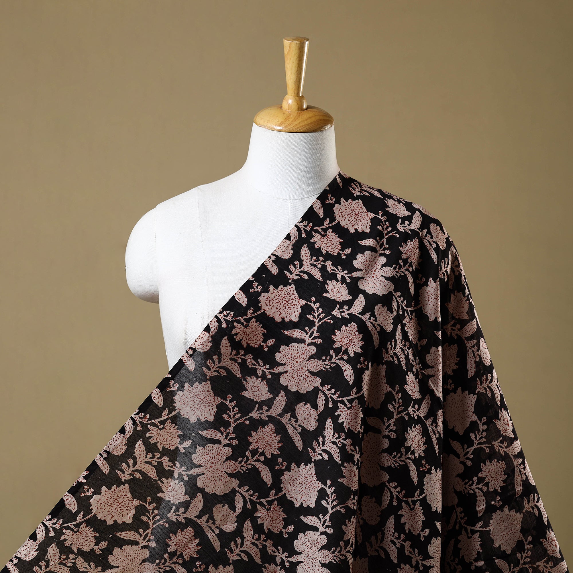 HAVELI CHRONICLES Black - Hand Block Print Chanderi Silk Bagru Fabric 01