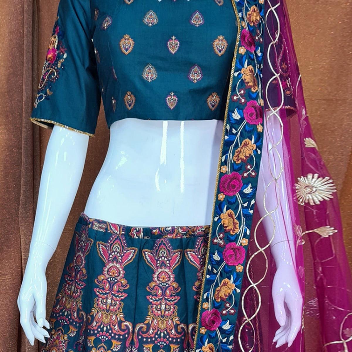 Peachmode Multicolor Festive Wear Woven Silk Lehenga Choli - view 2