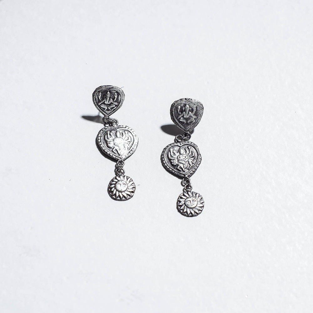 WHITE RIVER STORIES Antique Finish Oxidised German Silver Earrings - view 2