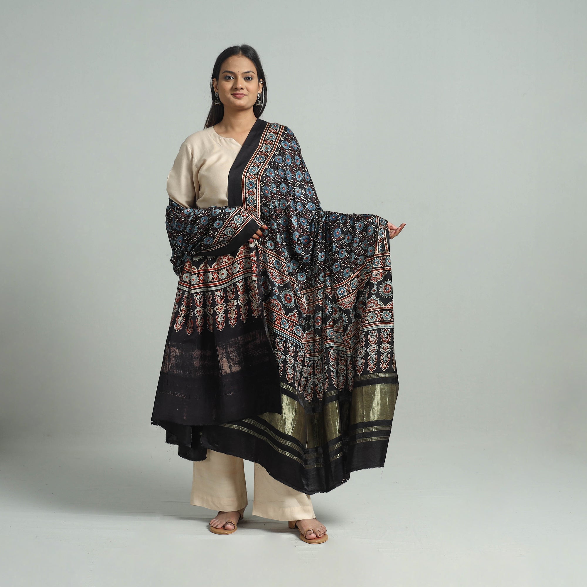 KACHCHH JI CHHAAP Black - Modal Silk Block Print Ajrakh Dupatta 74