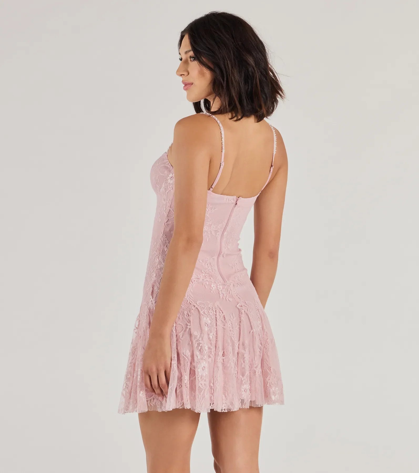 Windsor Sweet Glamour Beaded Strap Lace Mini Dress - view 2