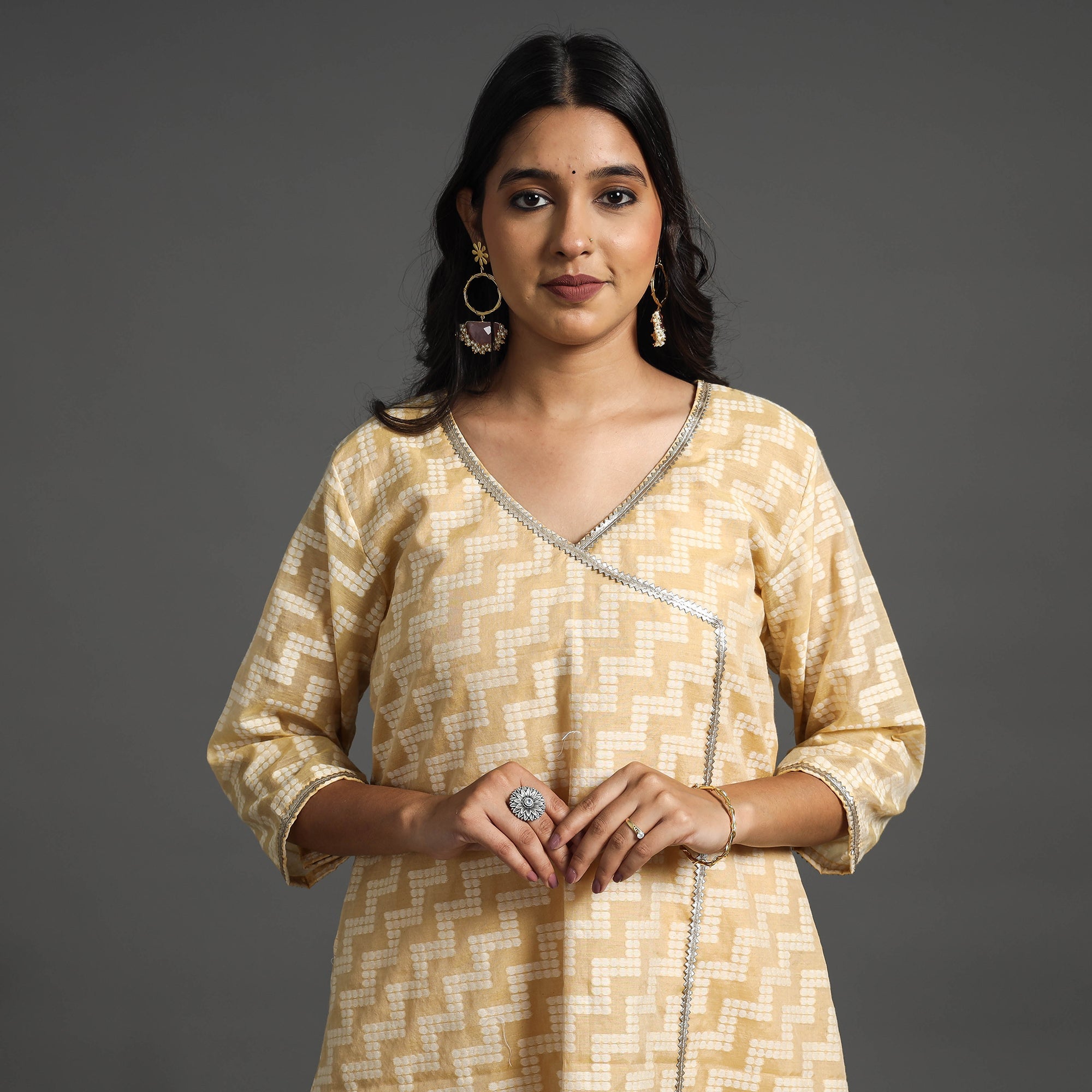 ITOKRI CASUALS Beige - Handwoven Cutwork Cotton Banarasi Kurta 05
