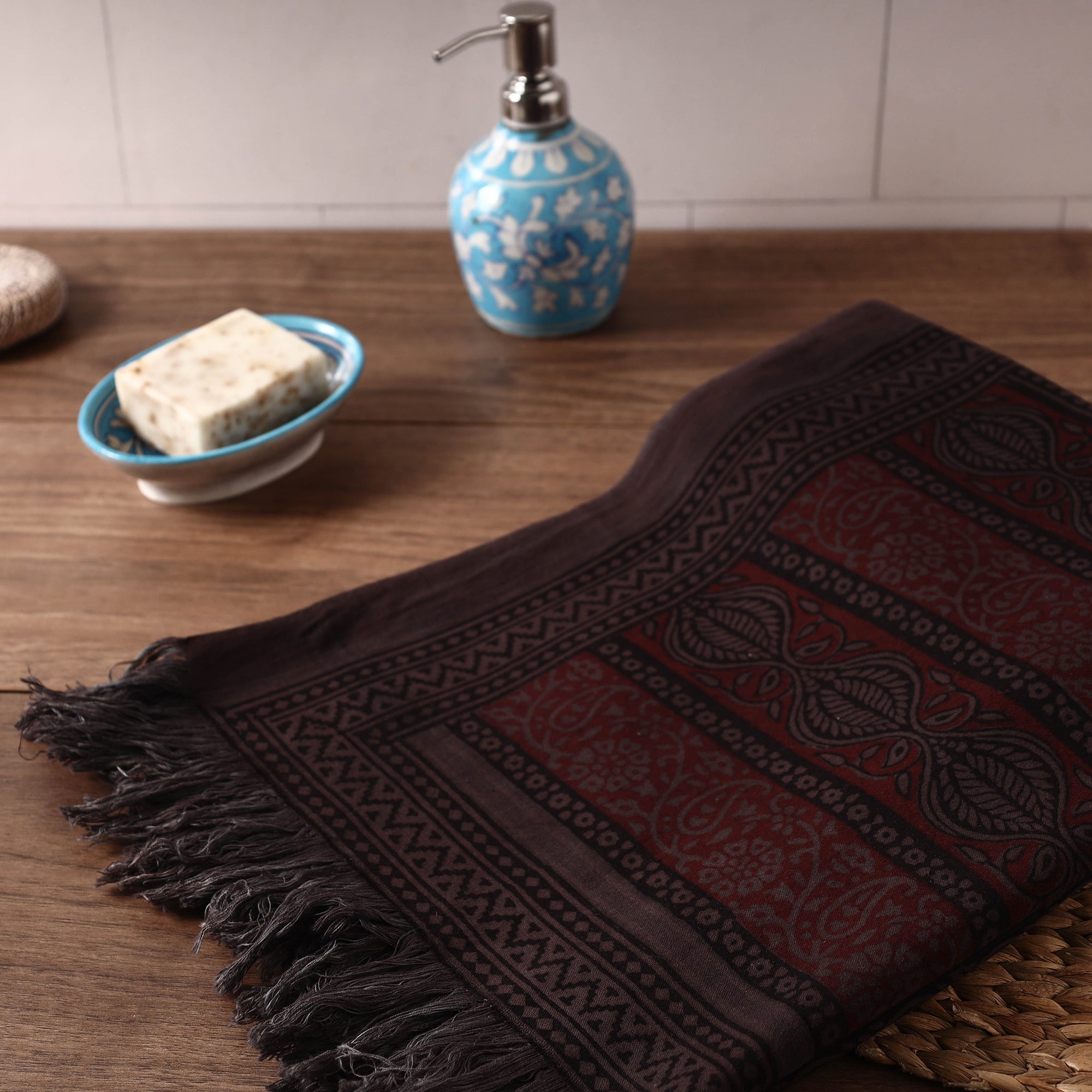 BAGH PRINTS BY UMAR FARUK KHATRI Brown - Bagh Hand Block Printed Handloom Cotton Towel