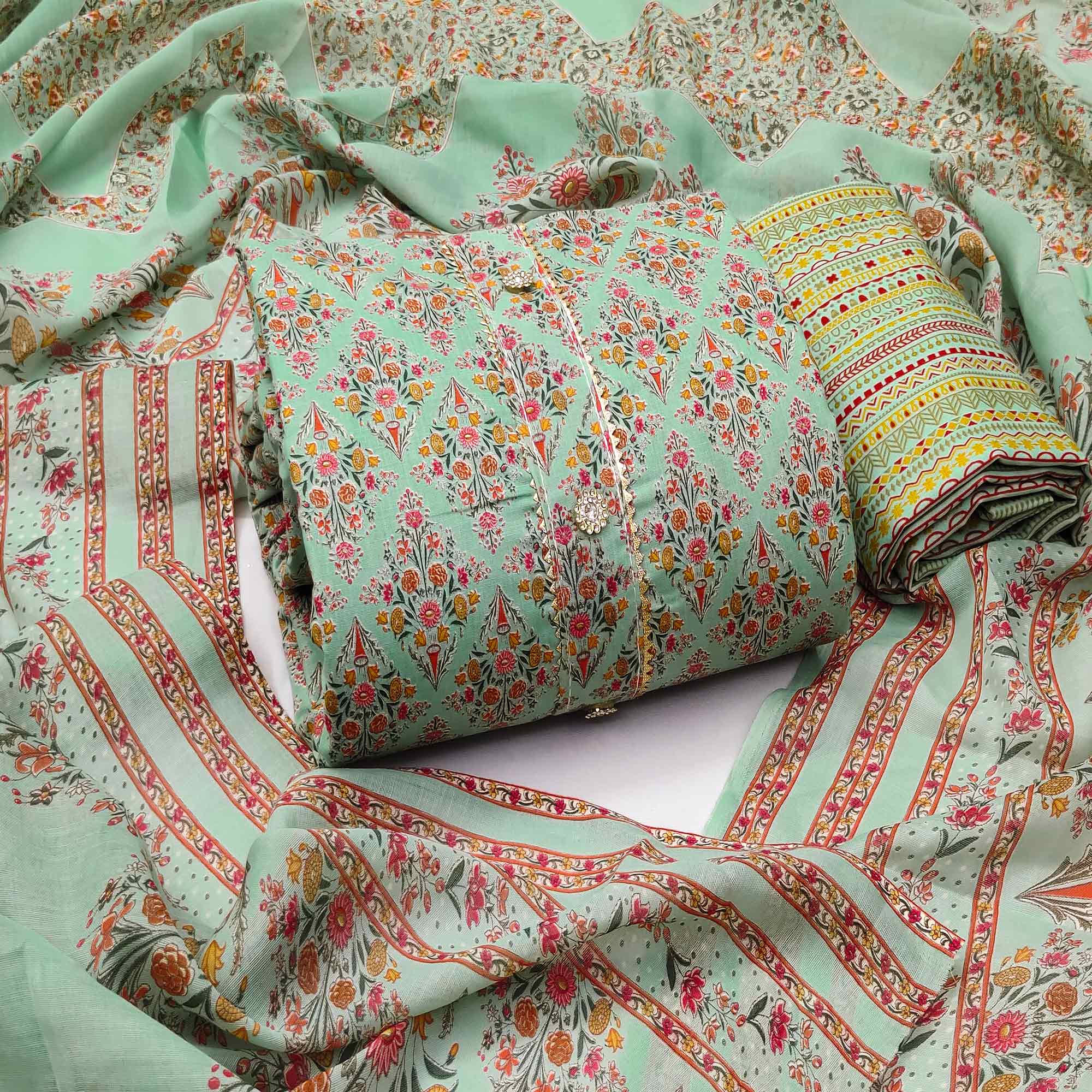 Green dresses – BlackTree green-floral-printed-poly-cotton-dress-material