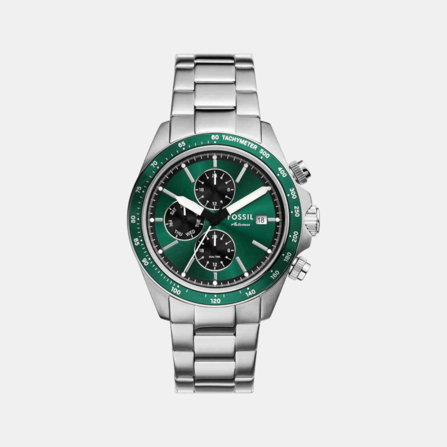Fossil Autocross Men Quartz Green Dial Analog Stainless Steel Watch FS6127