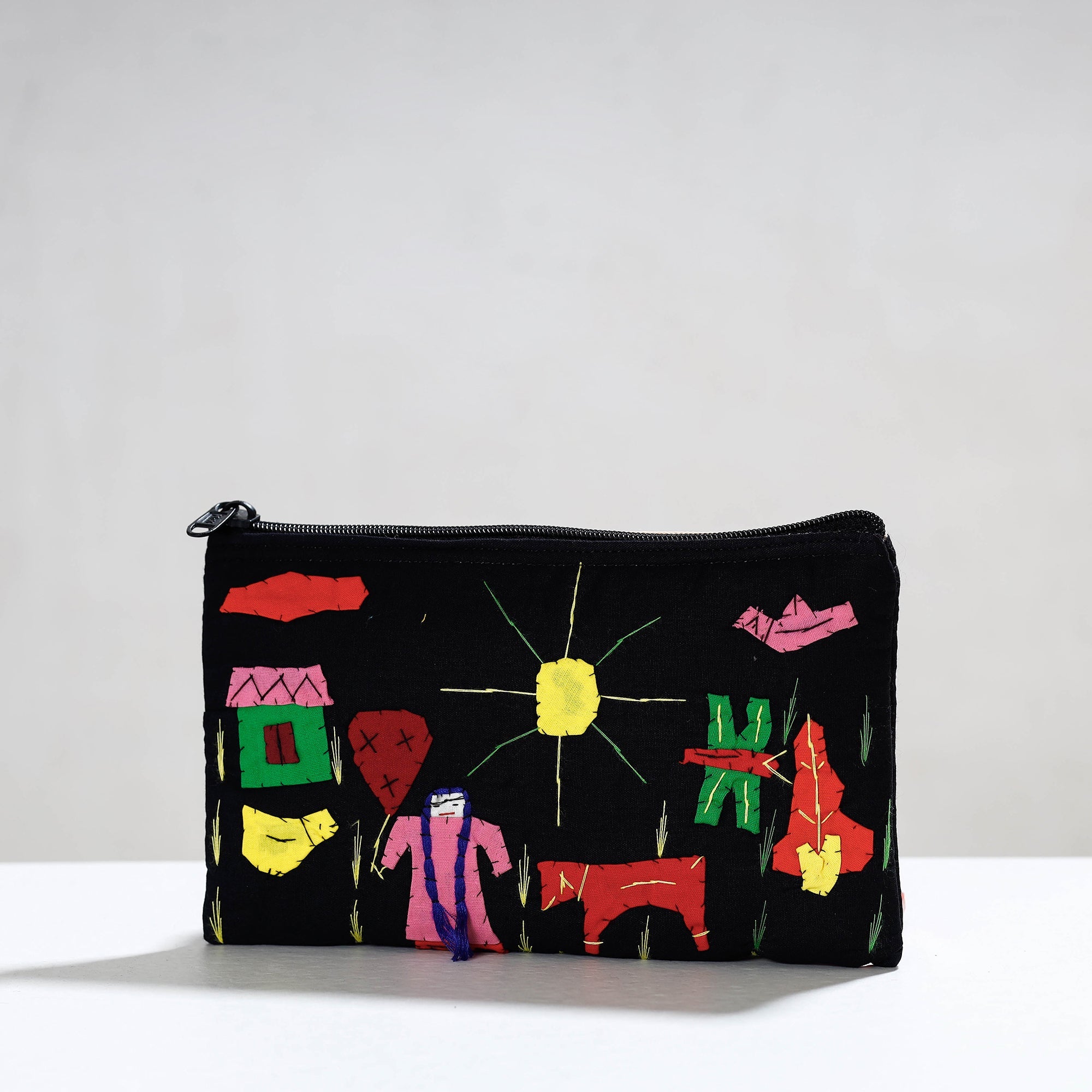 ASHOKA ASSEMBLE - CELEBRATING CRAFTS OF ODISHA Black - Pipli Applique Work Cotton Cosmetic Pouch