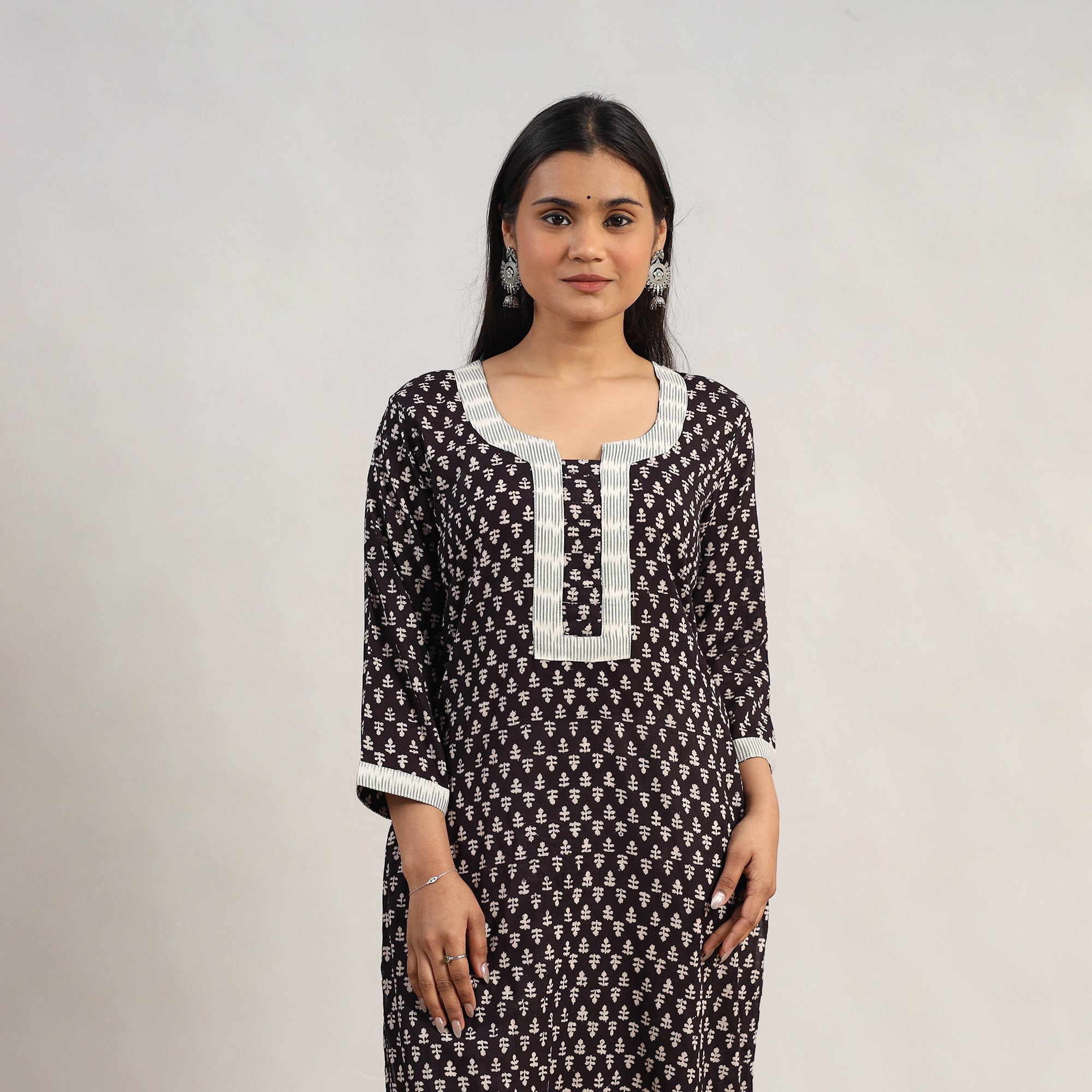 ITOKRI CASUALS Black - Block Print Mul Cotton Straight Bagh Kurta 10