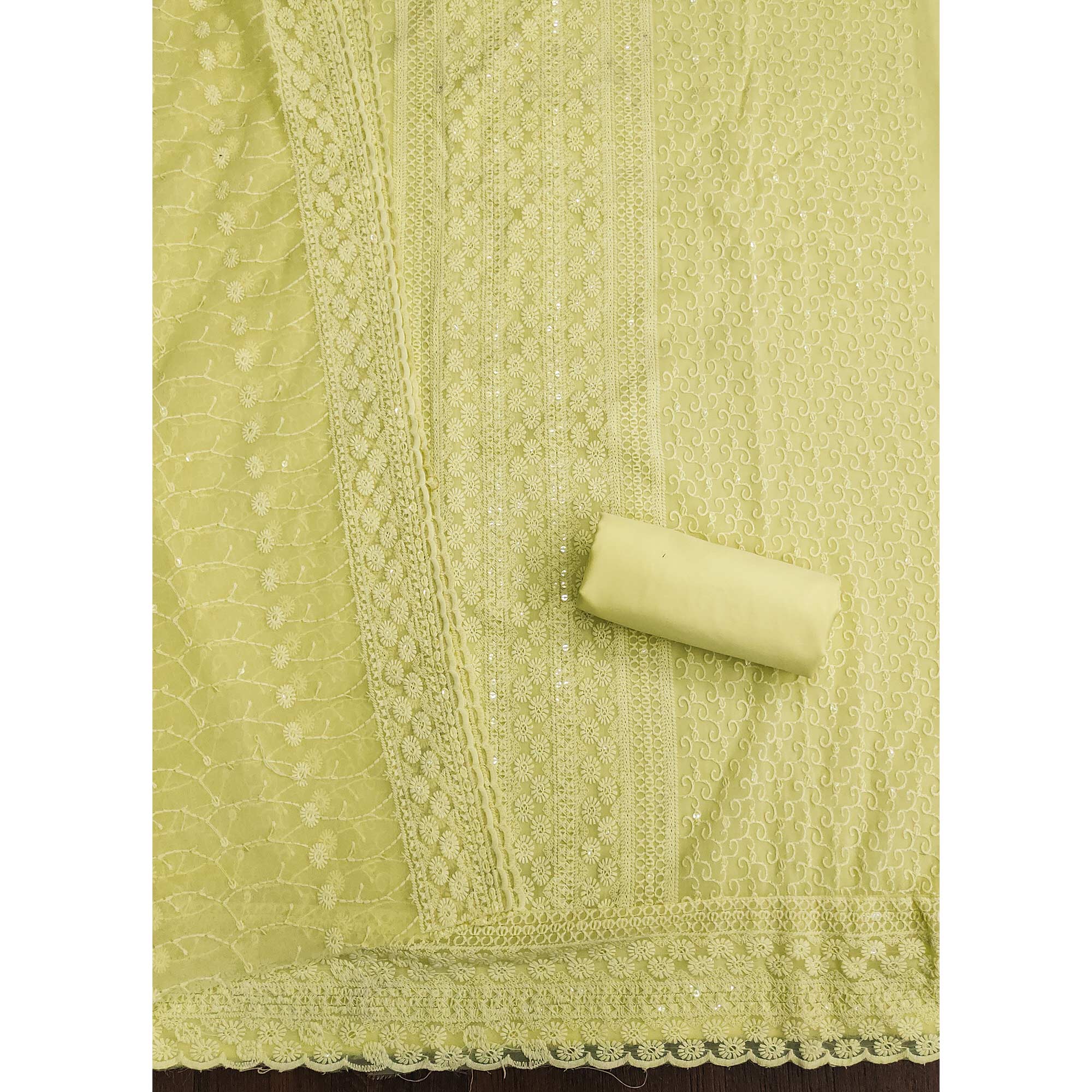 Peachmode Light Yellow Lucknowi Embroidered Georgette Suit - view 5