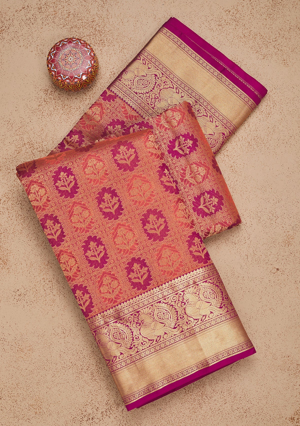 Koskii Peach Zariwork Pure Silk Saree – Women's