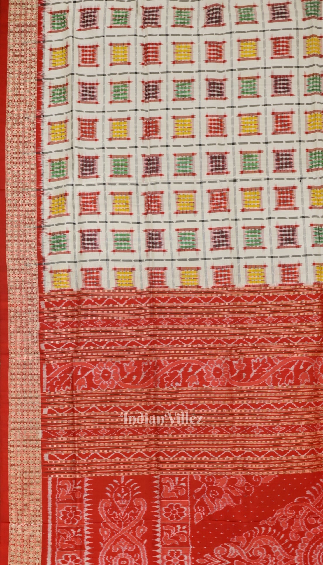 IndianVillèz White Ashwani Theme Odisha Ikat Sambalpuri Silk Saree - view 3
