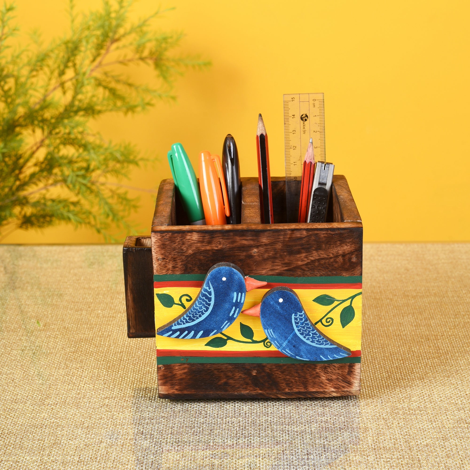 ART CREATIONS BY SUMAN SONTHALIA Brown - Love Birds Cutlery Holder Small (4.5x4x4) - view 2