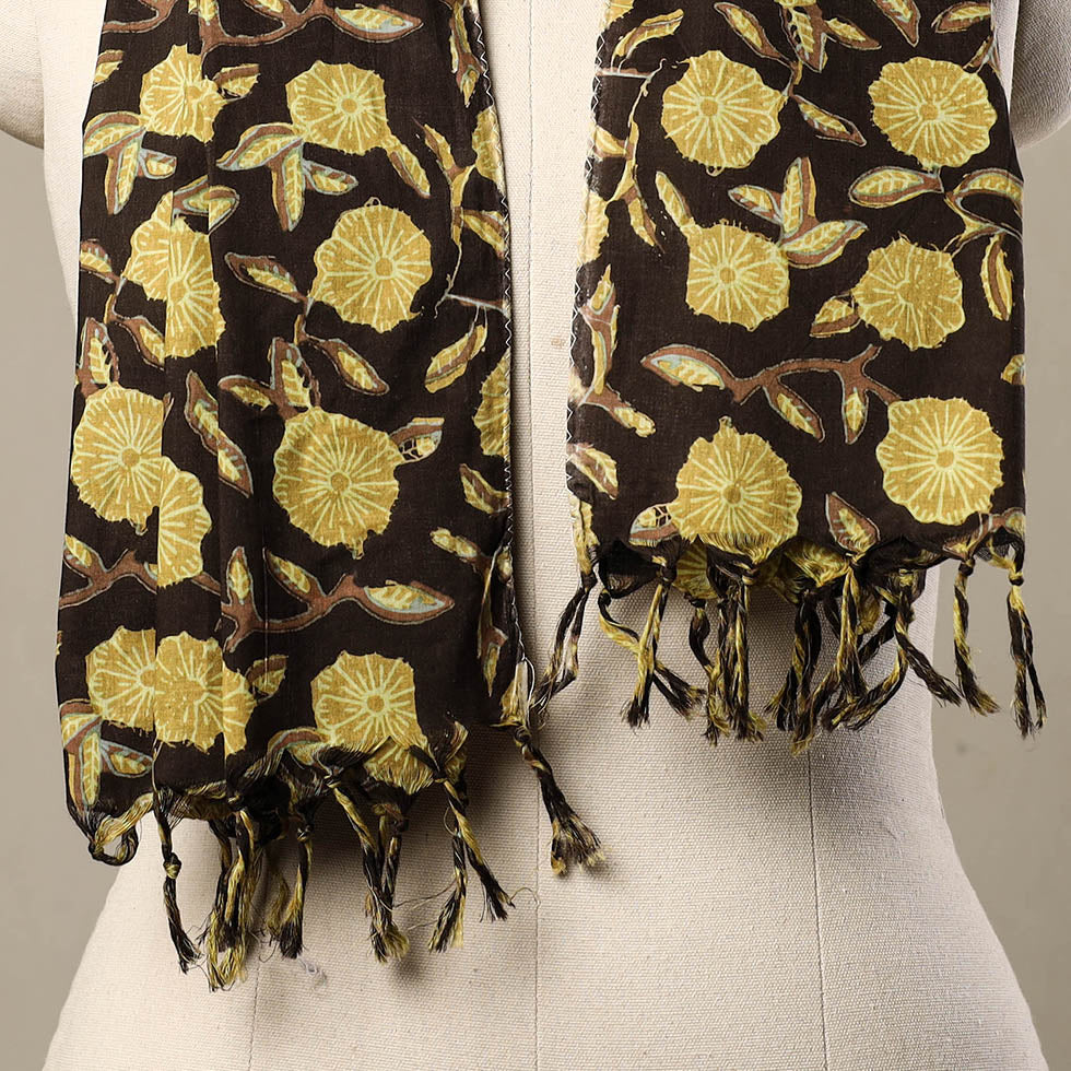 HAVELI CHRONICLES Brown - Block Print Cotton Sanganeri Stole with Tassels 170 - view 2