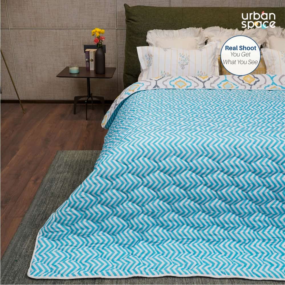 Urban Space -Home Furnishing Store Fluffy & Heavy 200 GSM Microfiber Reversible Quilted Winter Comforters (Morocco Blue-Single, Double)
