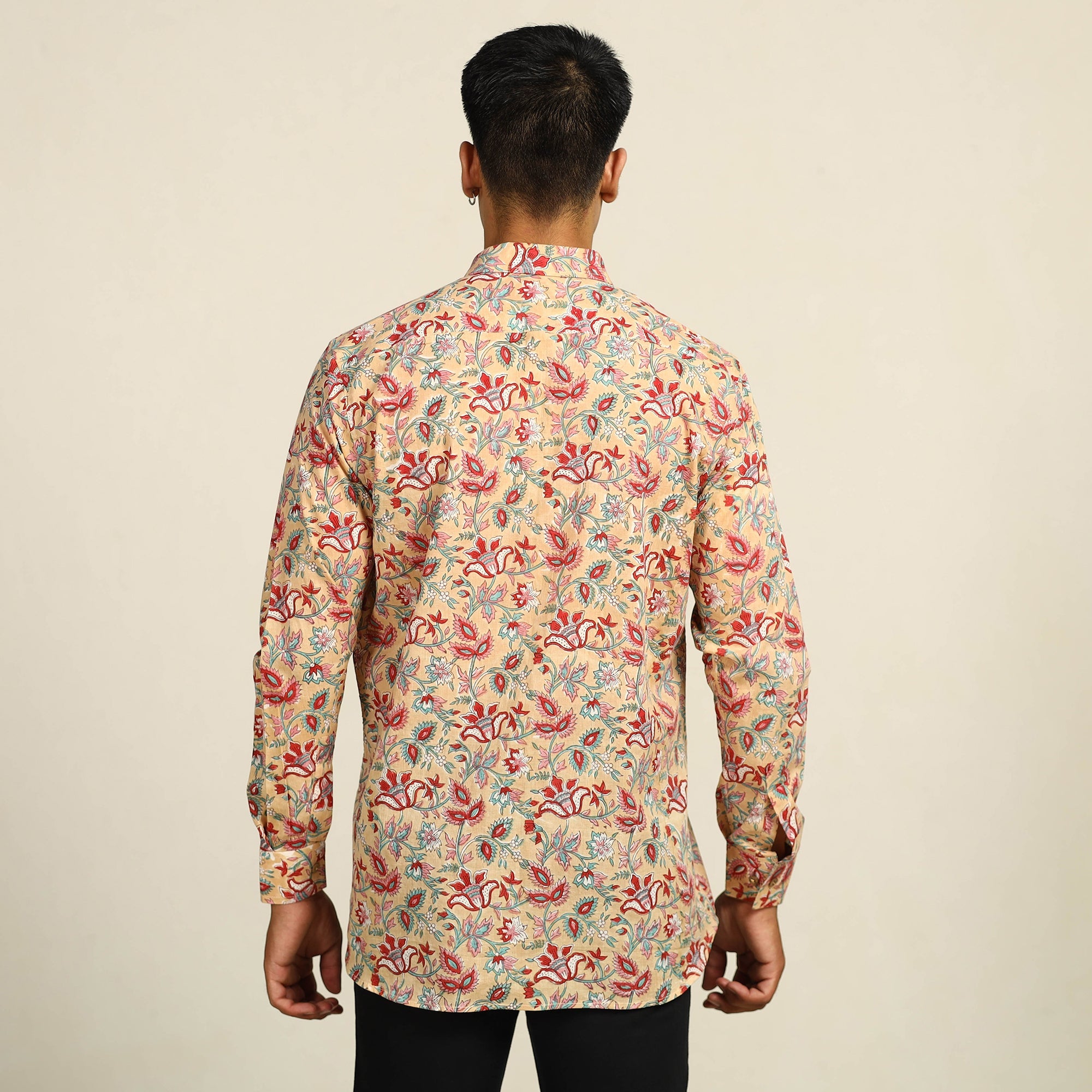 ITOKRI CASUALS Brown - Sanganeri Block Printed Cotton Men Full Sleeve Shirt 04 - view 5