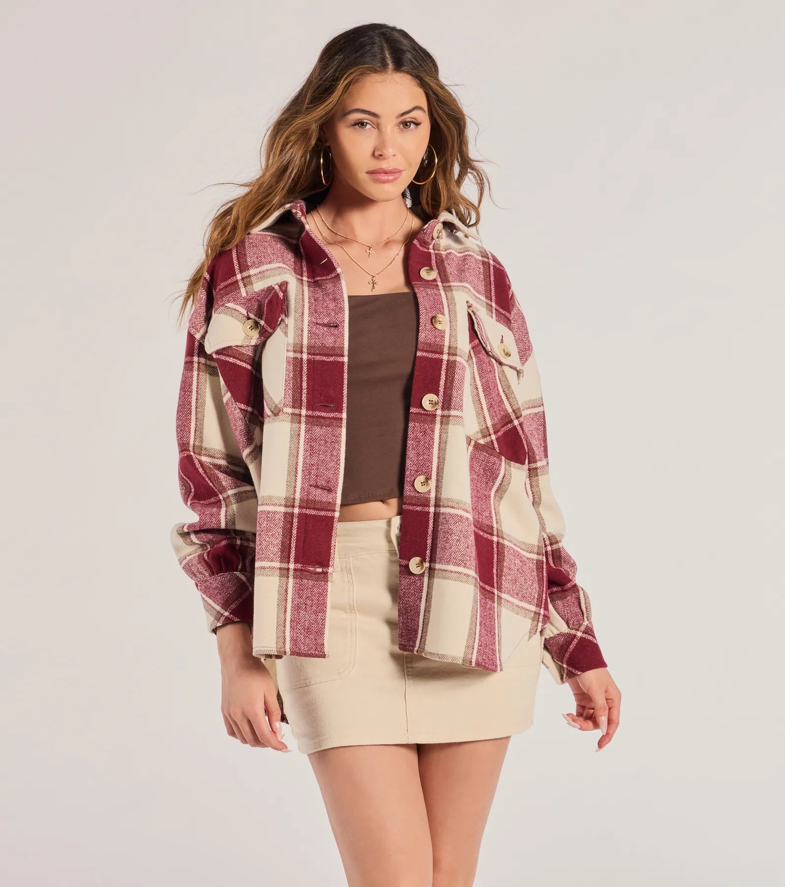 Windsor Comfy Cozy Vibes Plaid Woven Oversized Shacket