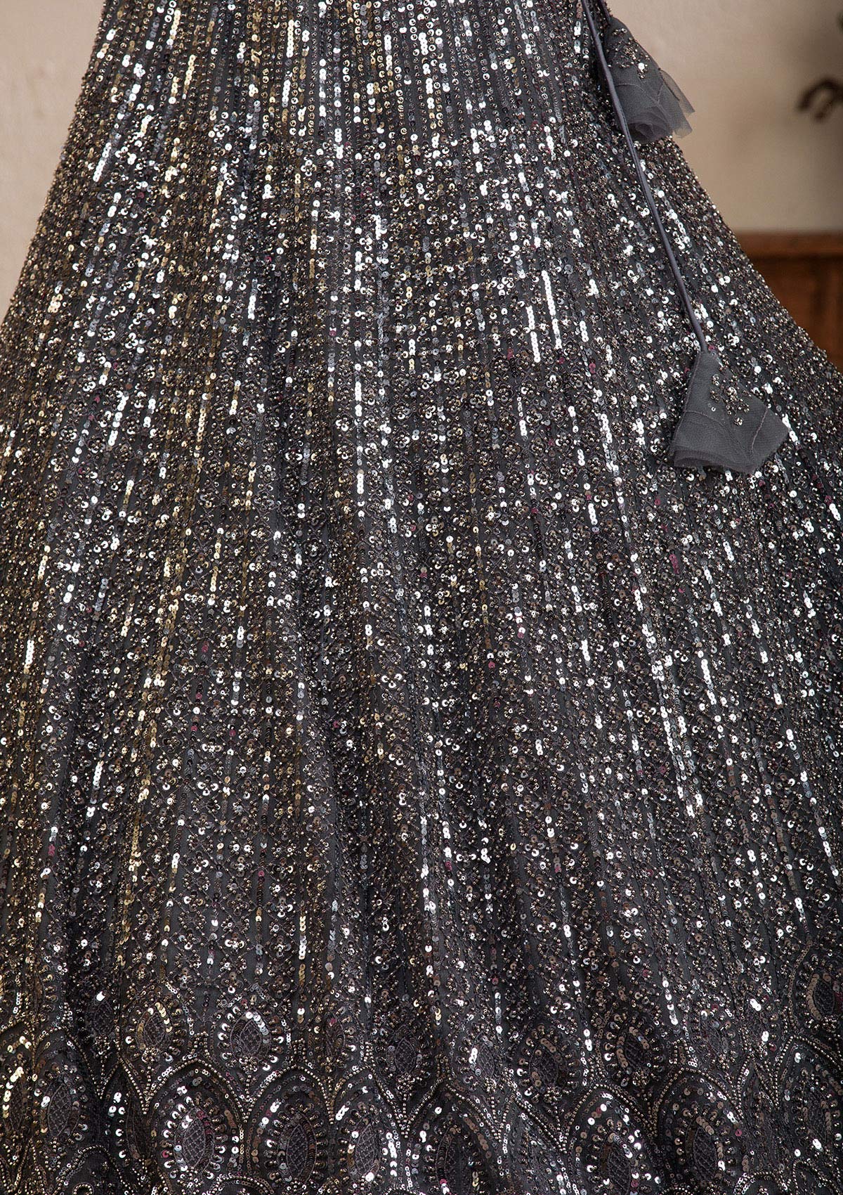 Koskii Dark Grey Sequins Net Readymade Lehenga - view 7