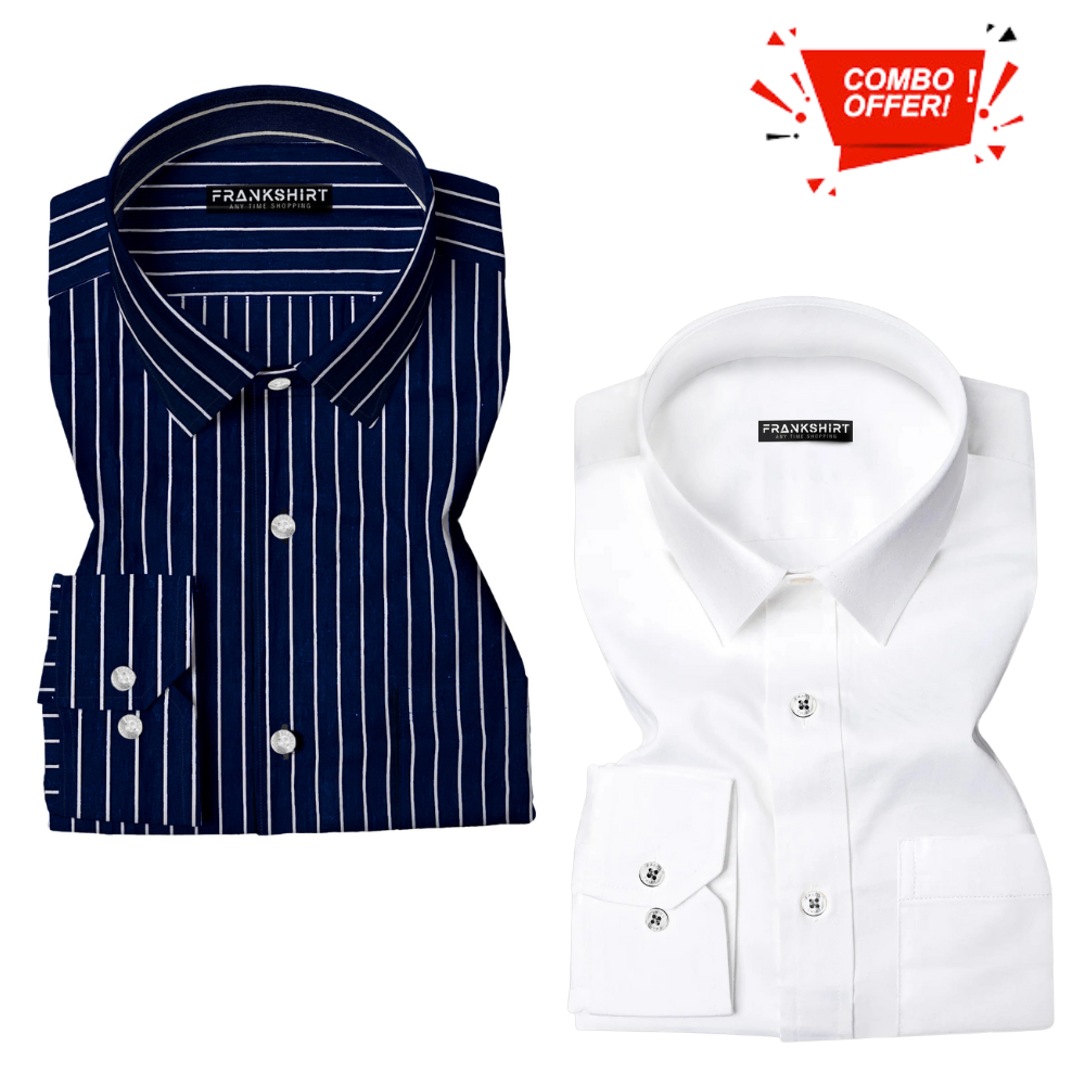 BlackTree Pack of 2 Cotton Shirt for Man (Black White with White)
