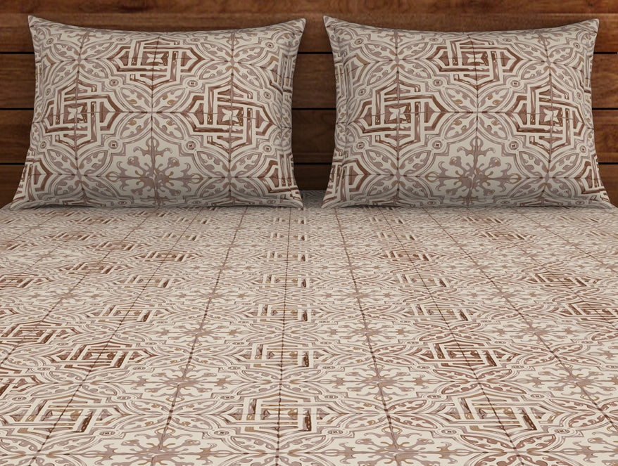Spaces India Geometric Turtledove - Light Taupe 100% Cotton Double Bedsheet - Morroccan By Spaces - view 4