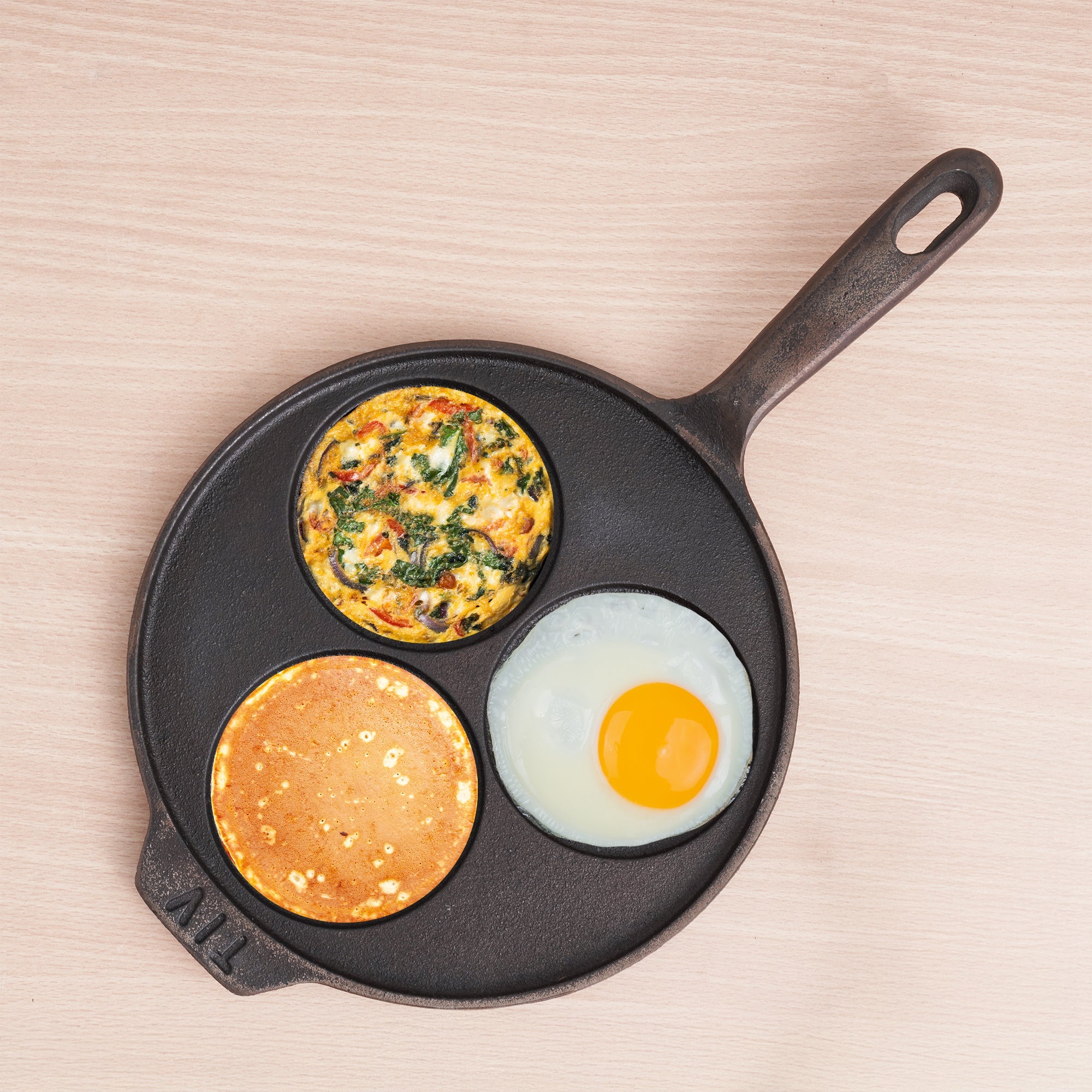 The Indus Valley CASTrong Cast Iron Uttapam/ Set Dosa Tawa, 3 Pit, Pre-seasoned, 100% Pure, Toxin-free, Induction, 23cm