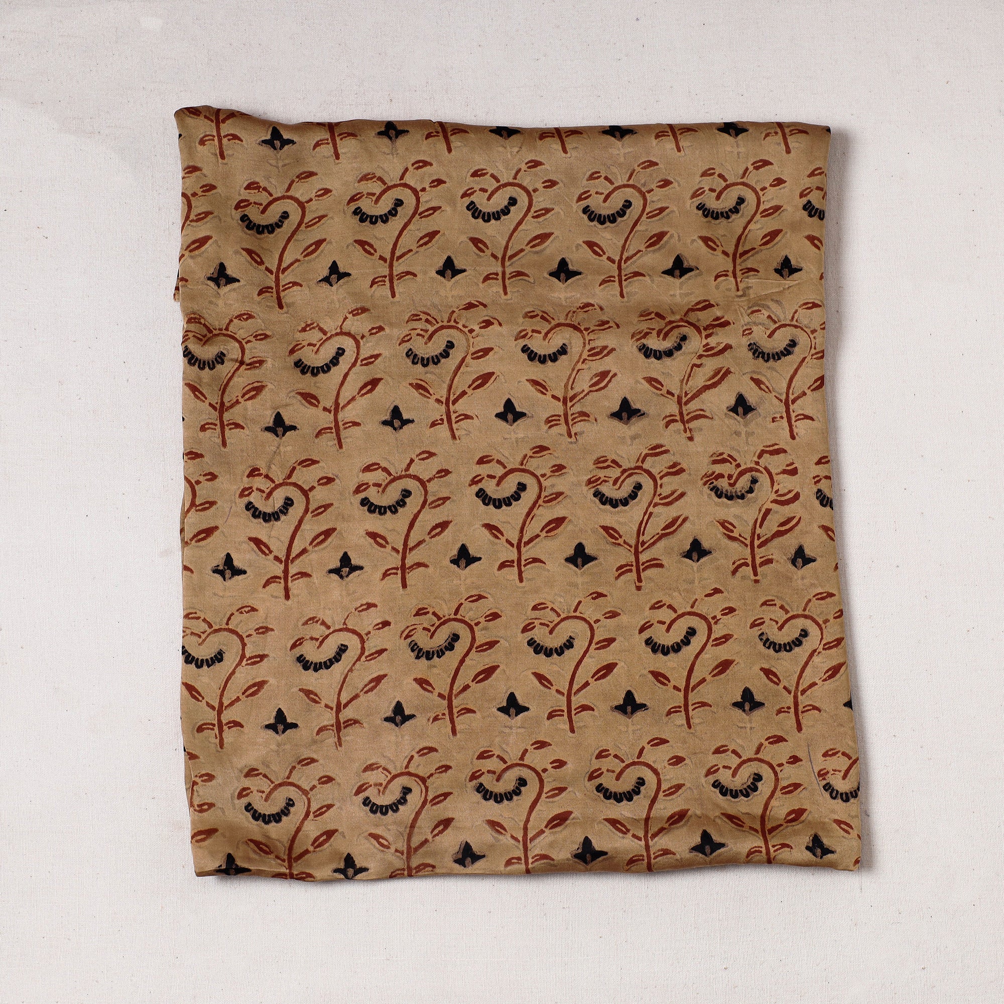 KACHCHH JI CHHAAP Brown - Ajrakh Block Printed Modal Silk Precut fabric - (0.85 meter)