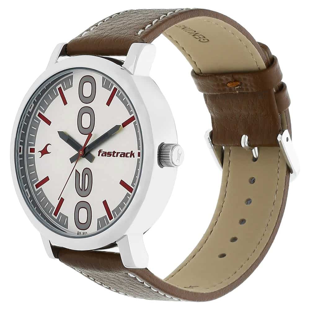 Fastrack Bold White Dial & Brown Leather